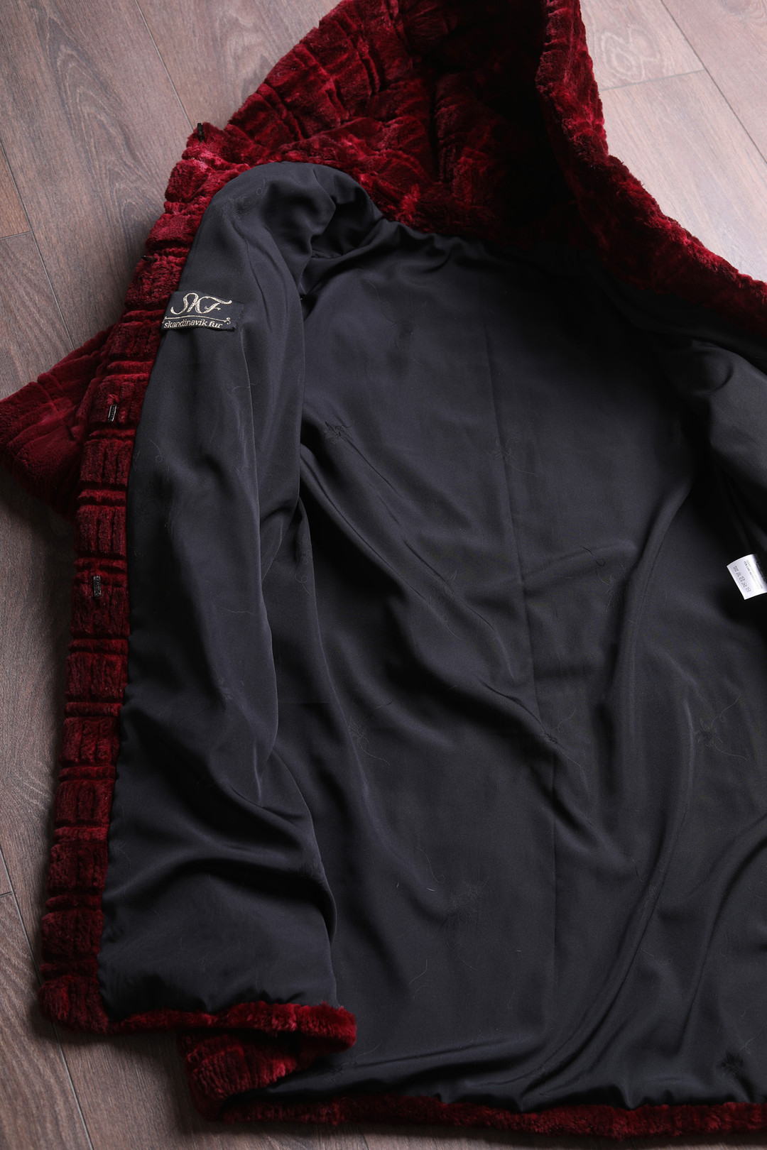 Red Sculpted Mink Coat Hooded  Sizes S/M