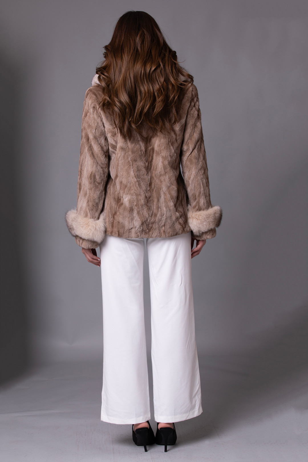 Beige Mink Jacket Fox Trim Penelope Sizes S-M