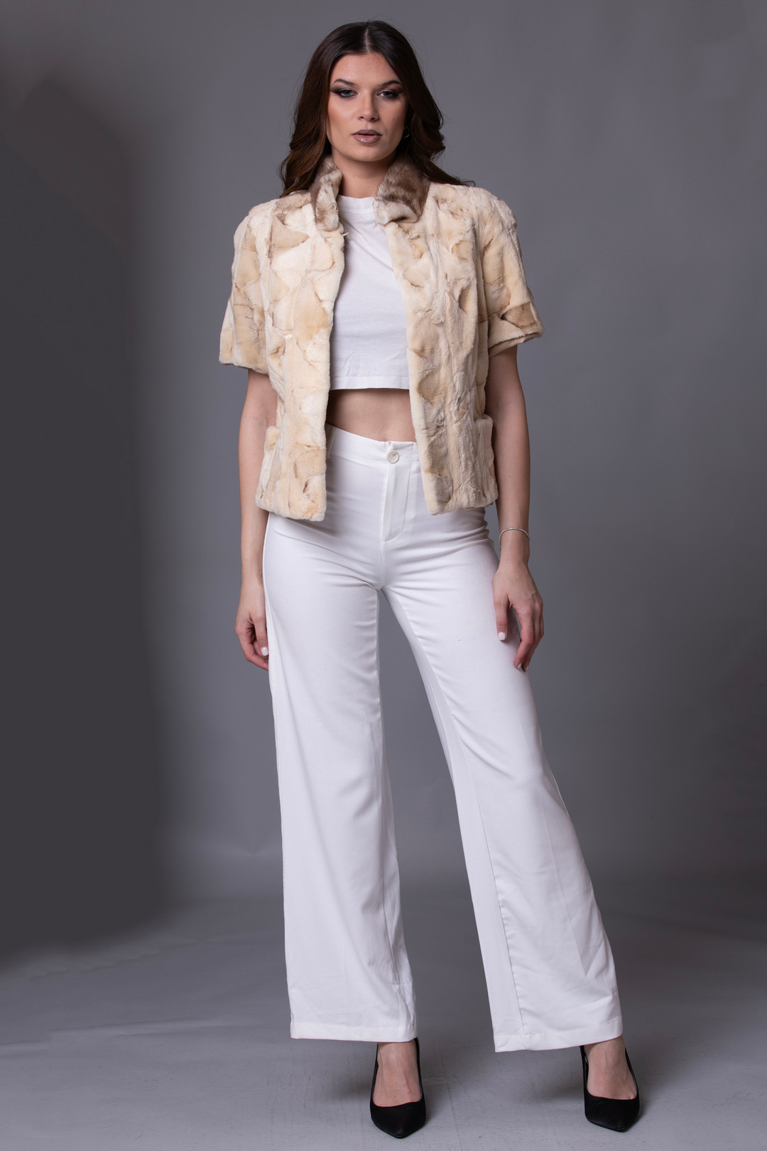 Camel Mink Jacket  Cropped Sleeves  Size XS-S-M