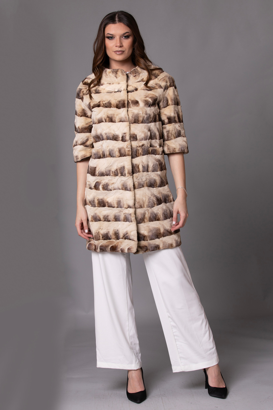 Dual Tone Mink Fur Coat Allesandra  Size XS-S