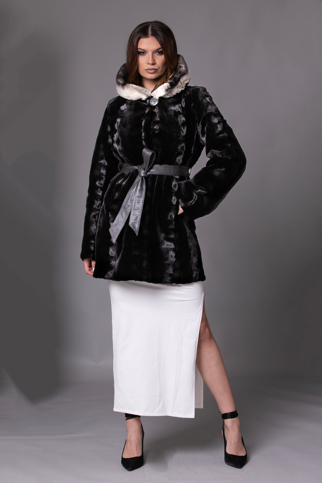 Black Mink  Rex Hooded Fur Jacket