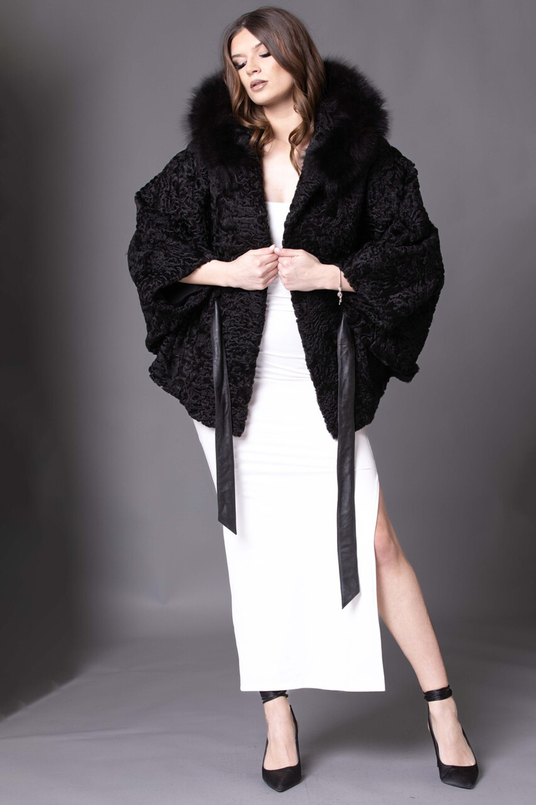 Black Hooded  Astrakhan Cape  Marseille