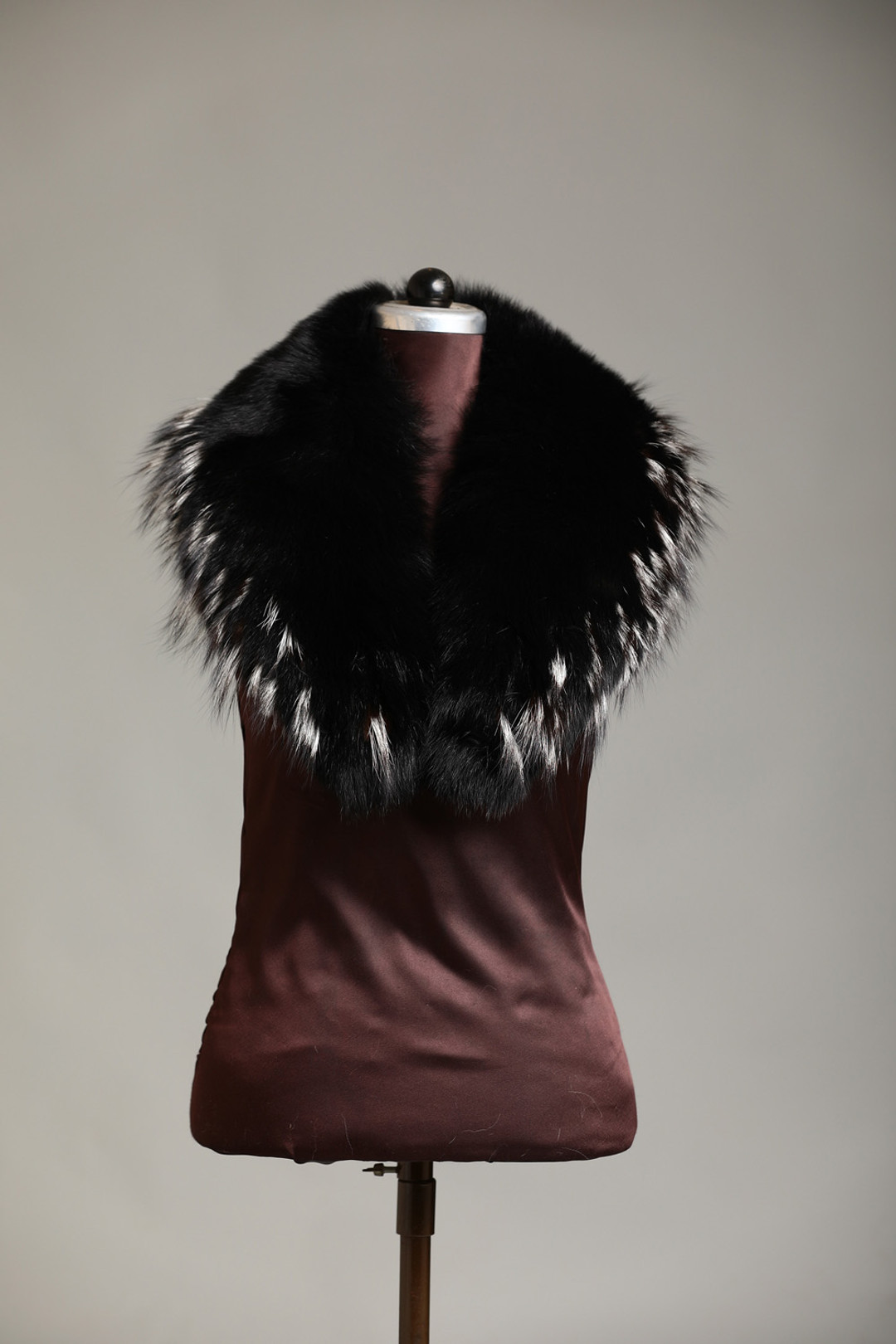 Black  Fox Fur  Collar  Silver Tips