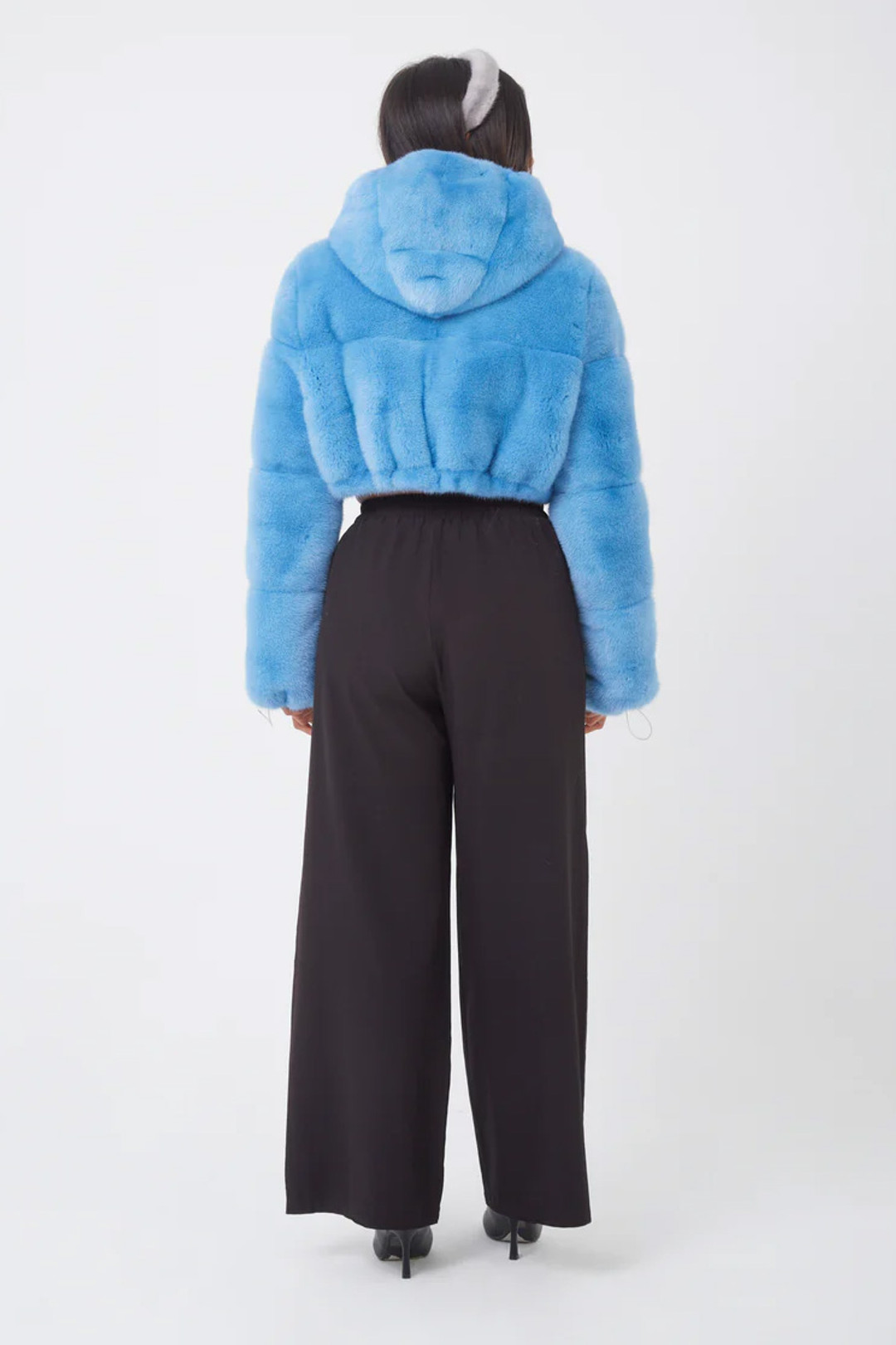 Baby Blue Hooded Mink Fur Bolero