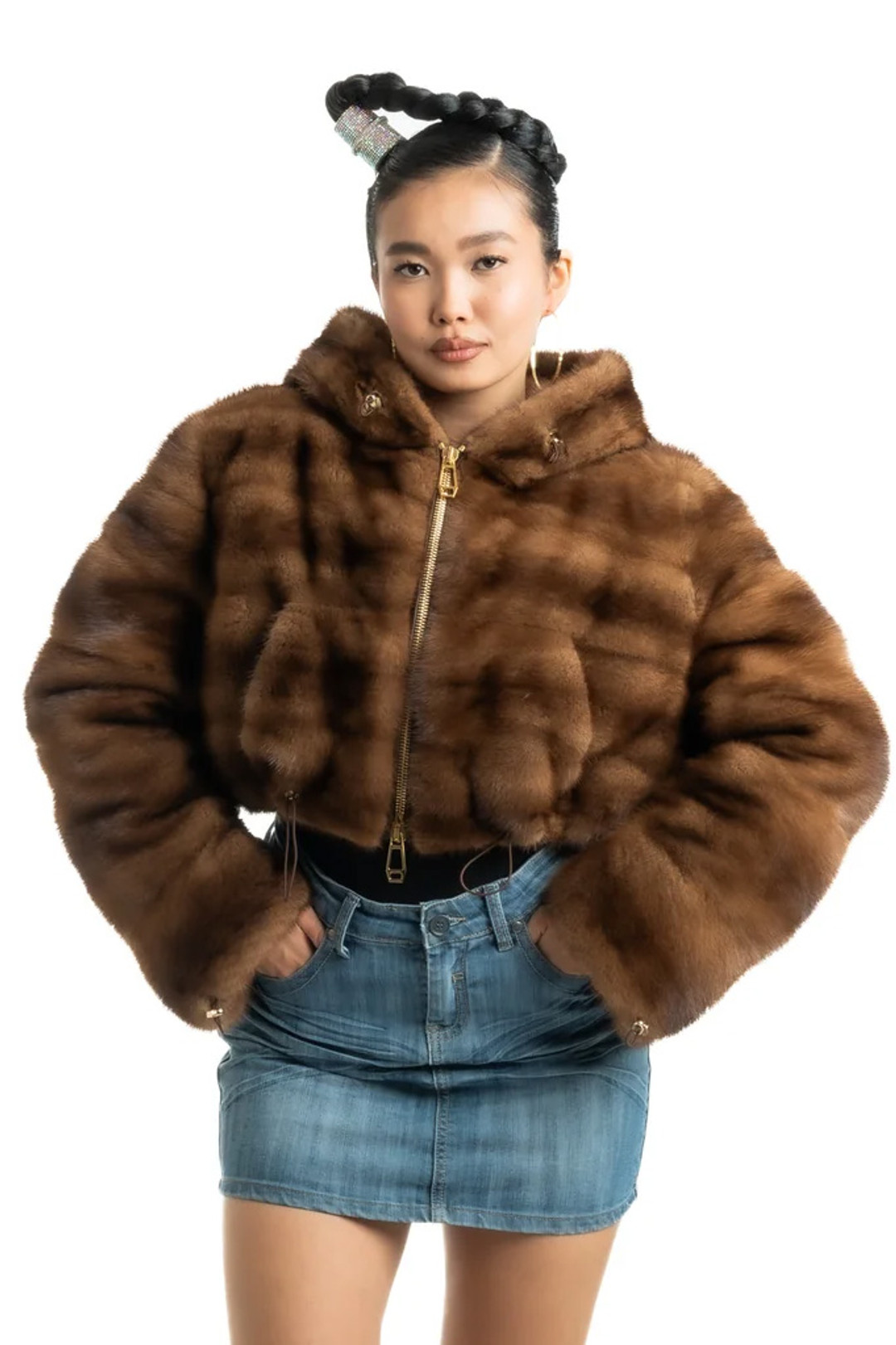 Brown Mink Fur Bolero Hooded  Rayana