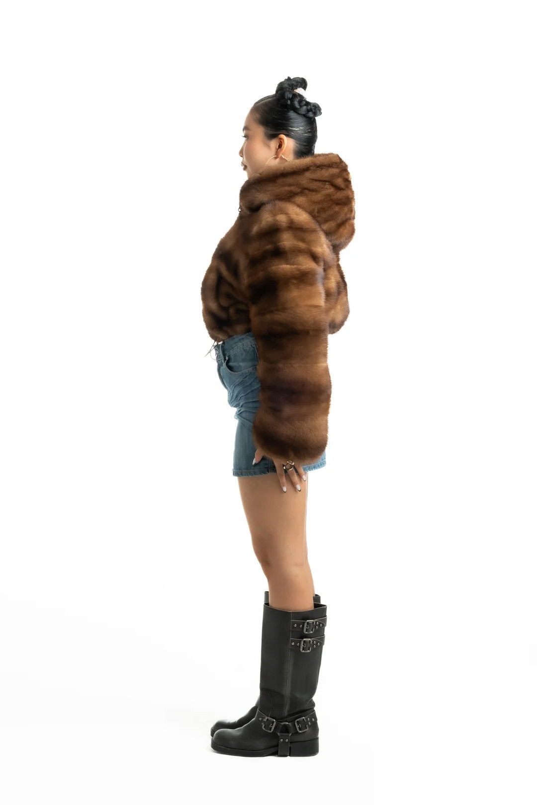 Brown Mink Fur Bolero Hooded  Rayana
