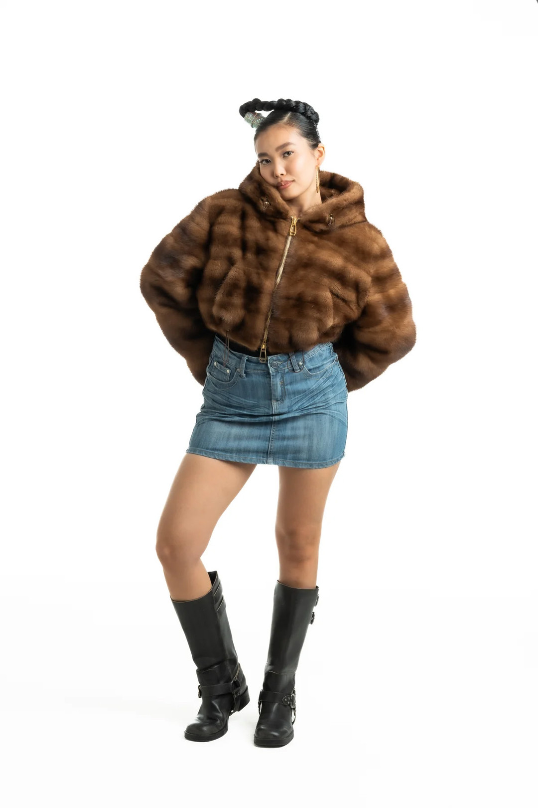 Brown Mink Fur Bolero Hooded  Rayana