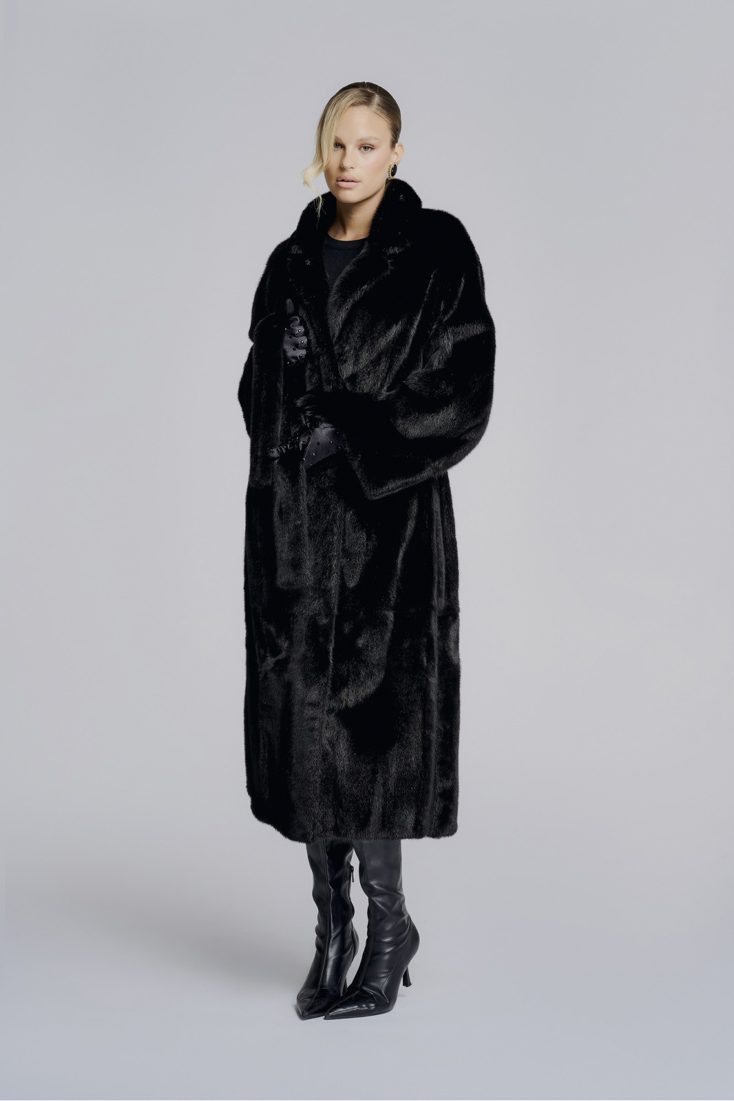 Black Velvet Mink Fur Coat Adiya