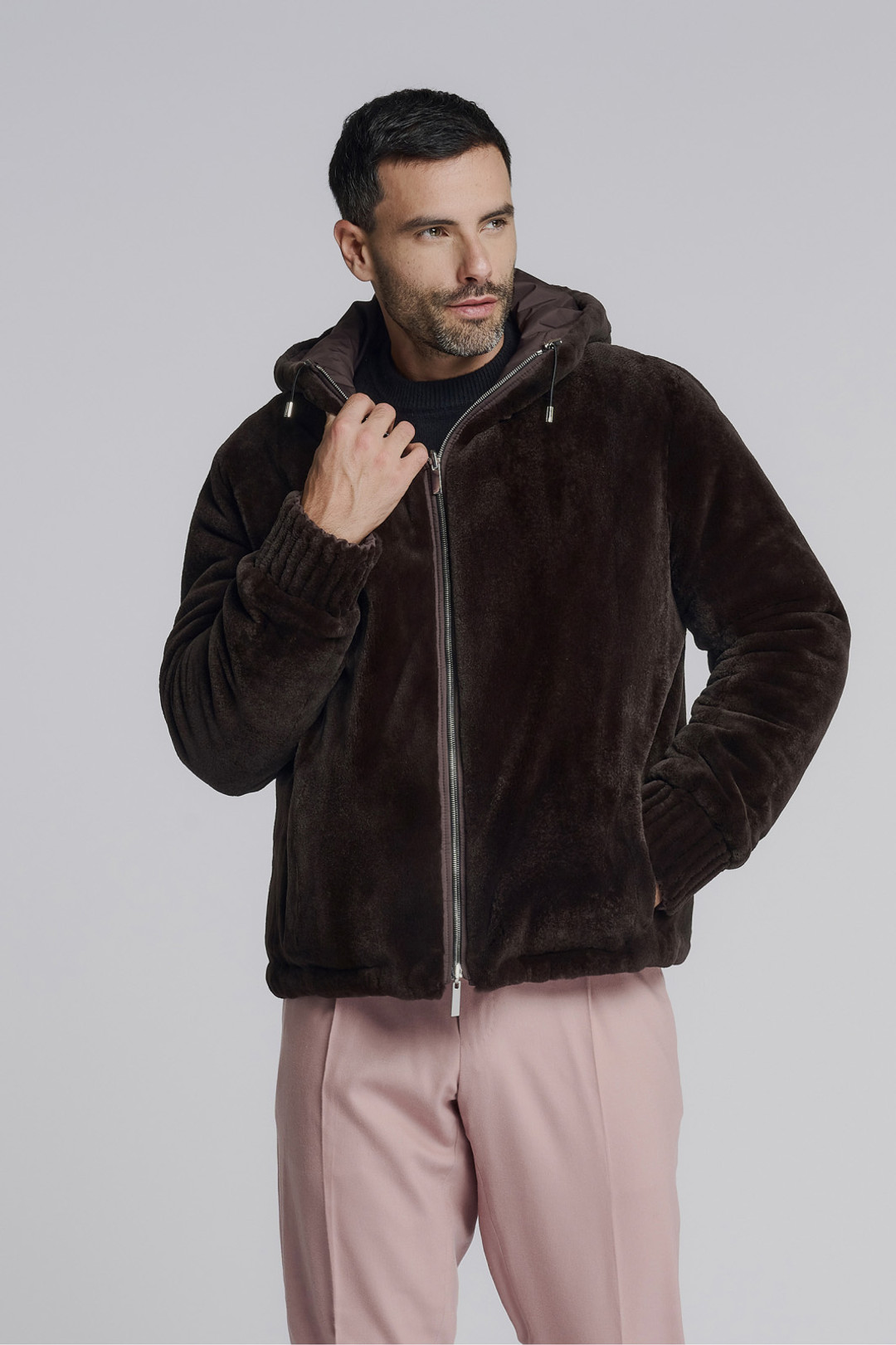 Brown Hooded Mink Fur Jacket