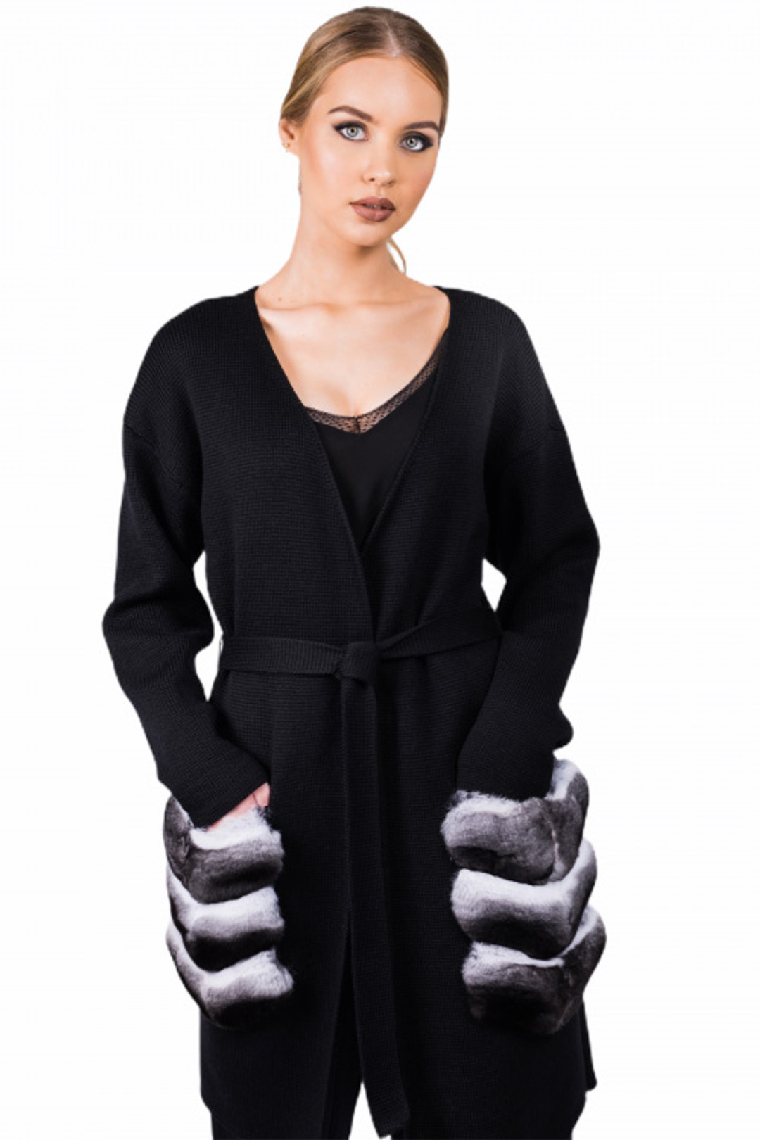 Black Cashmere Coat Chinchilla Pea Pockets 