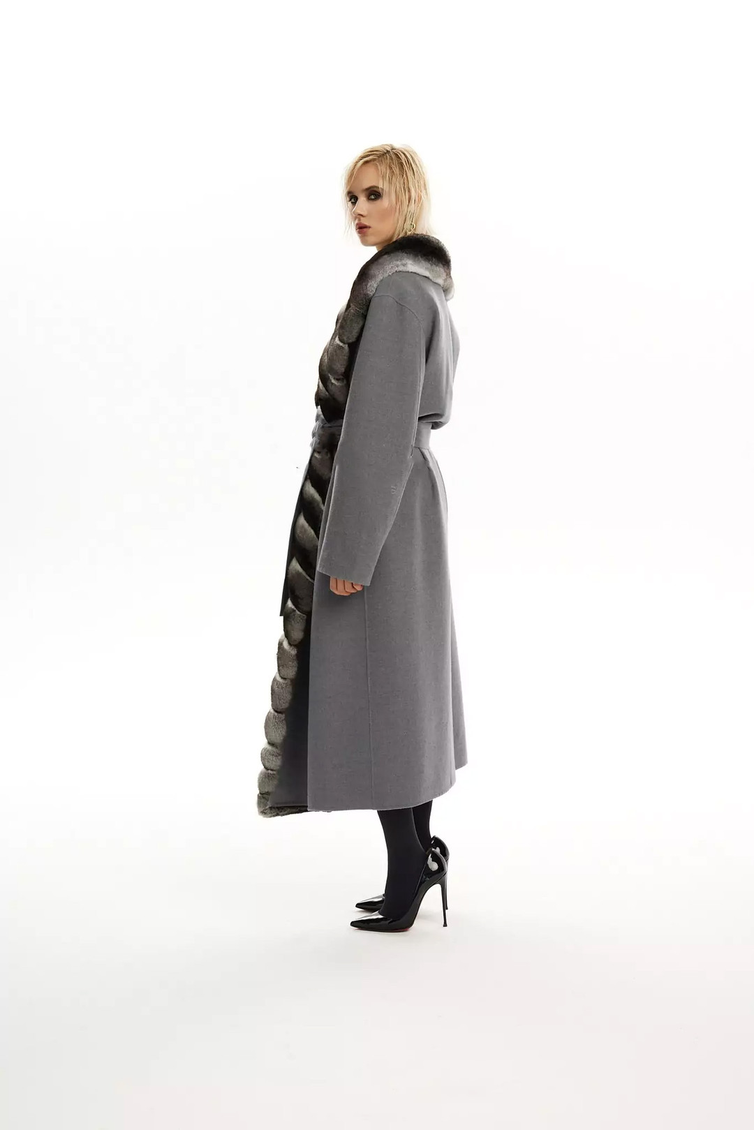 Charcoal Cashmere Chinchilla Fur Coat 
