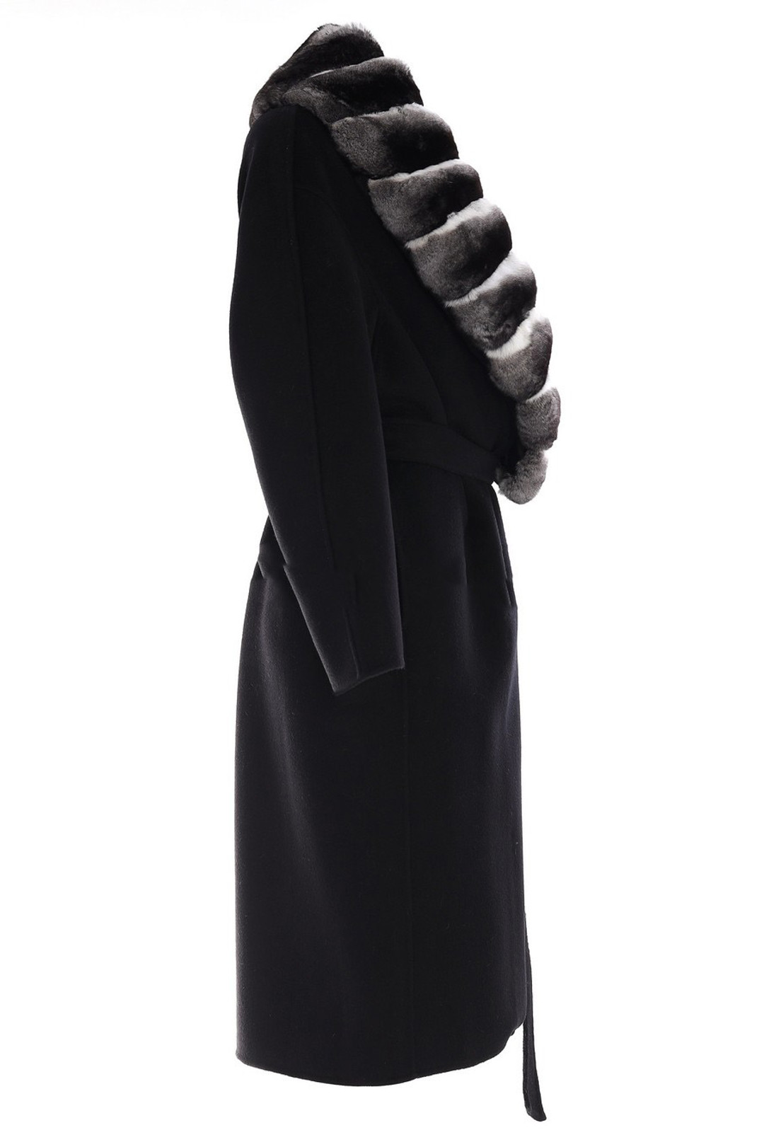 Black Cashmere Coat Chinchilla Fur Collar  Danya
