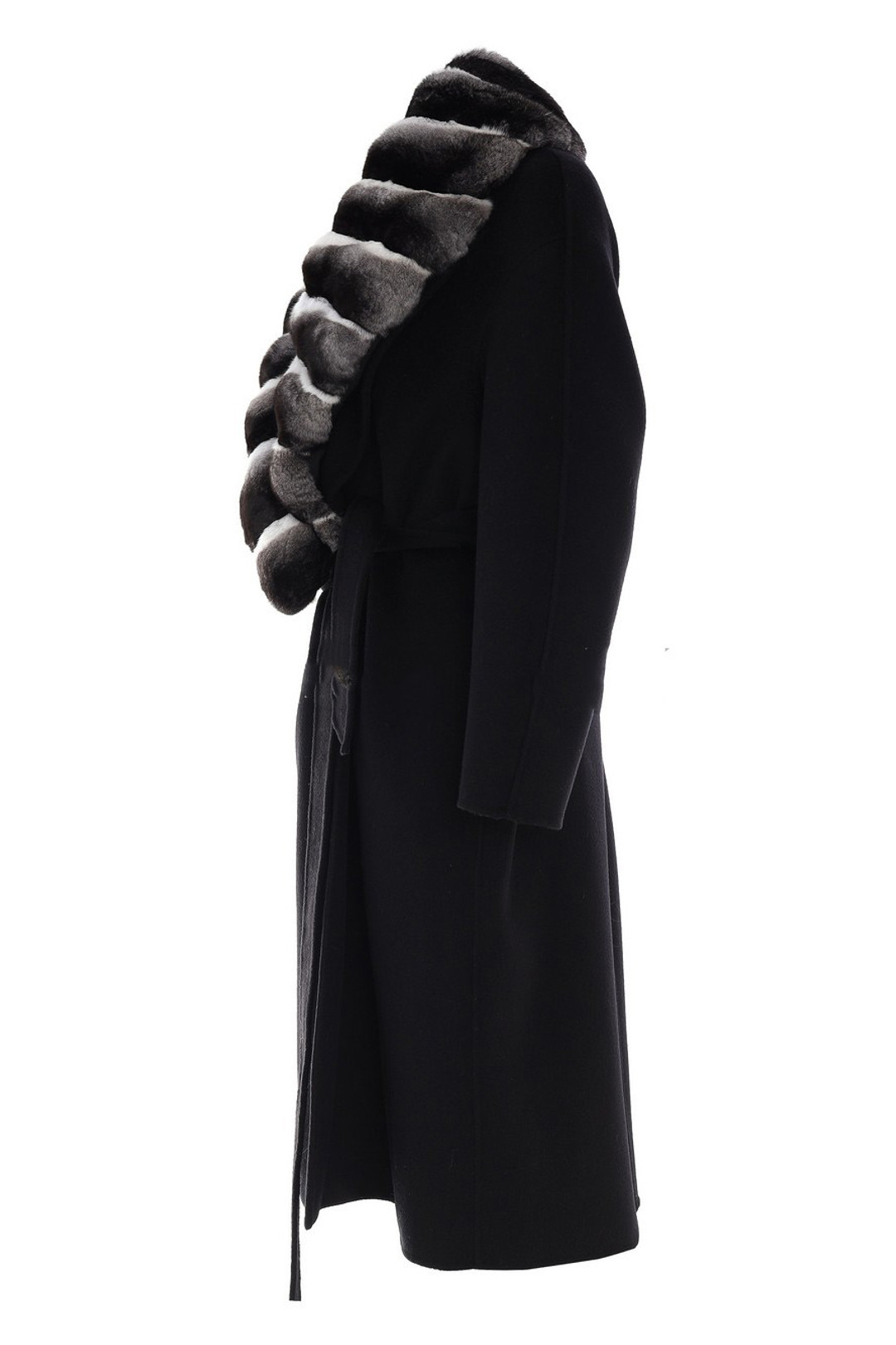 Black Cashmere Coat Chinchilla Fur Collar  Danya