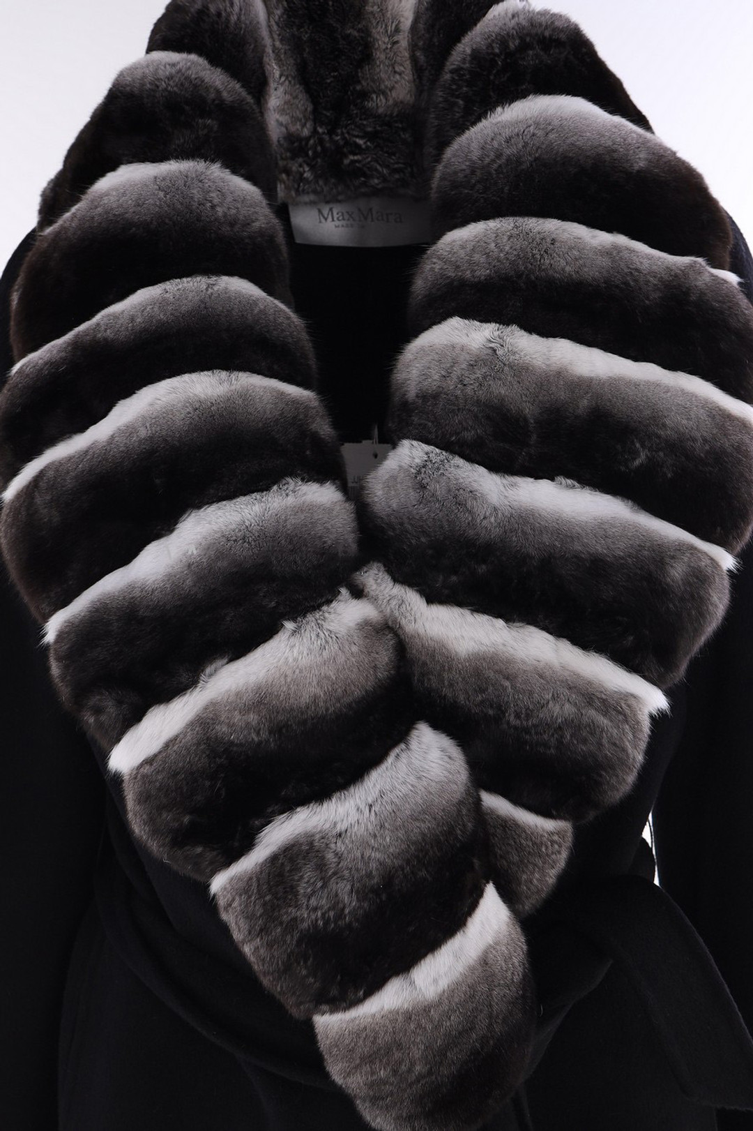 Black Cashmere Coat Chinchilla Fur Collar  Danya