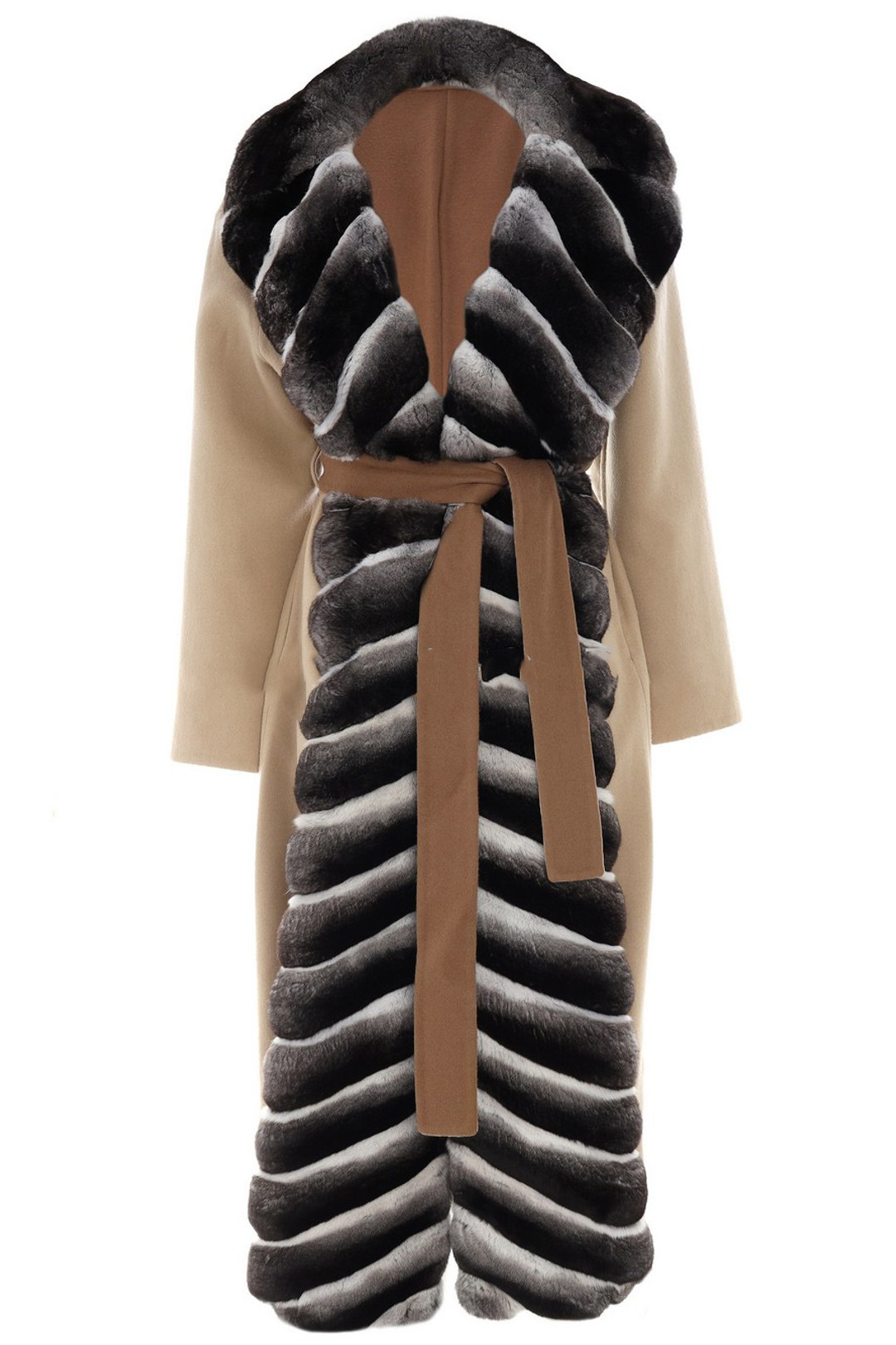 Beige Cashmere Coat Chinchilla Fur Collar Devira