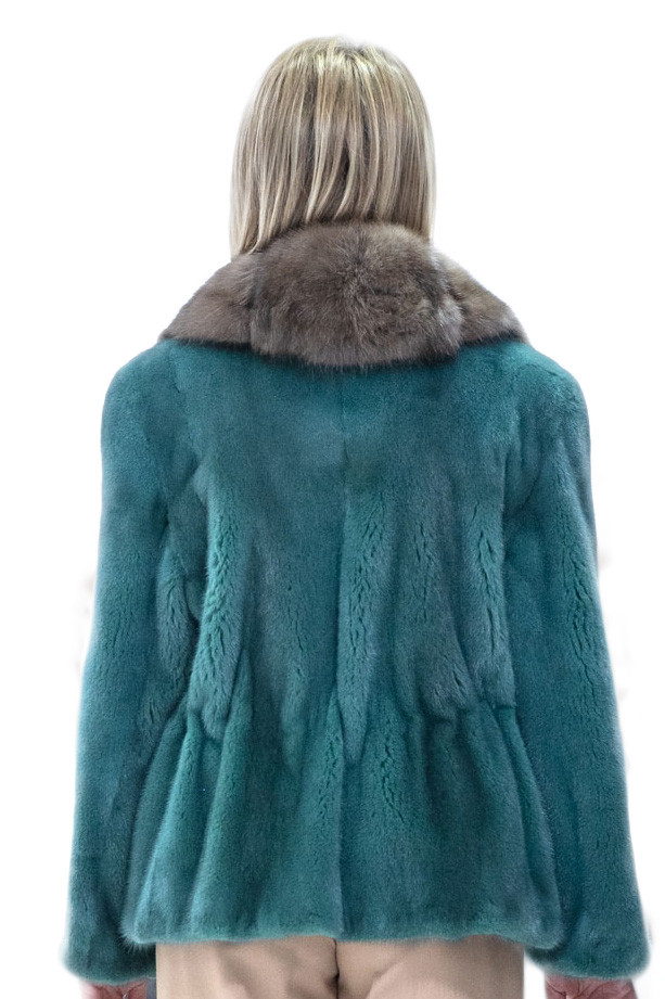 Green Mink Jacket  Sable Fur Shawl Collar 