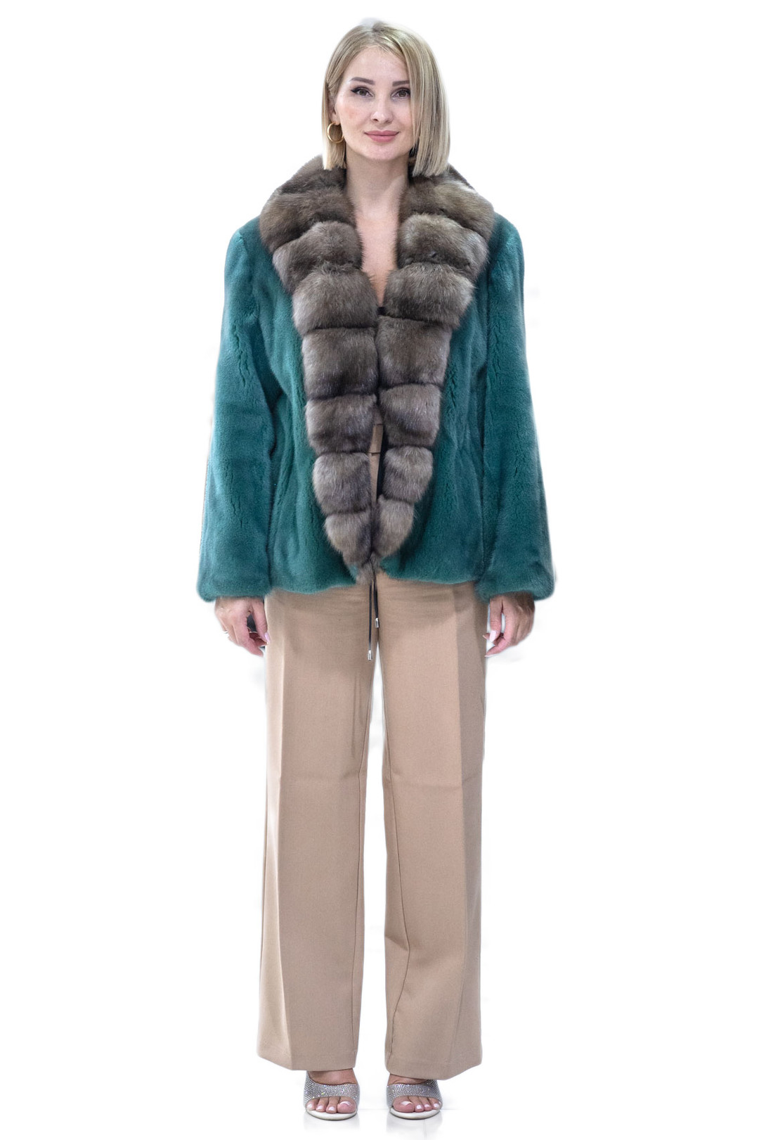 Green Mink Jacket  Sable Fur Shawl Collar 