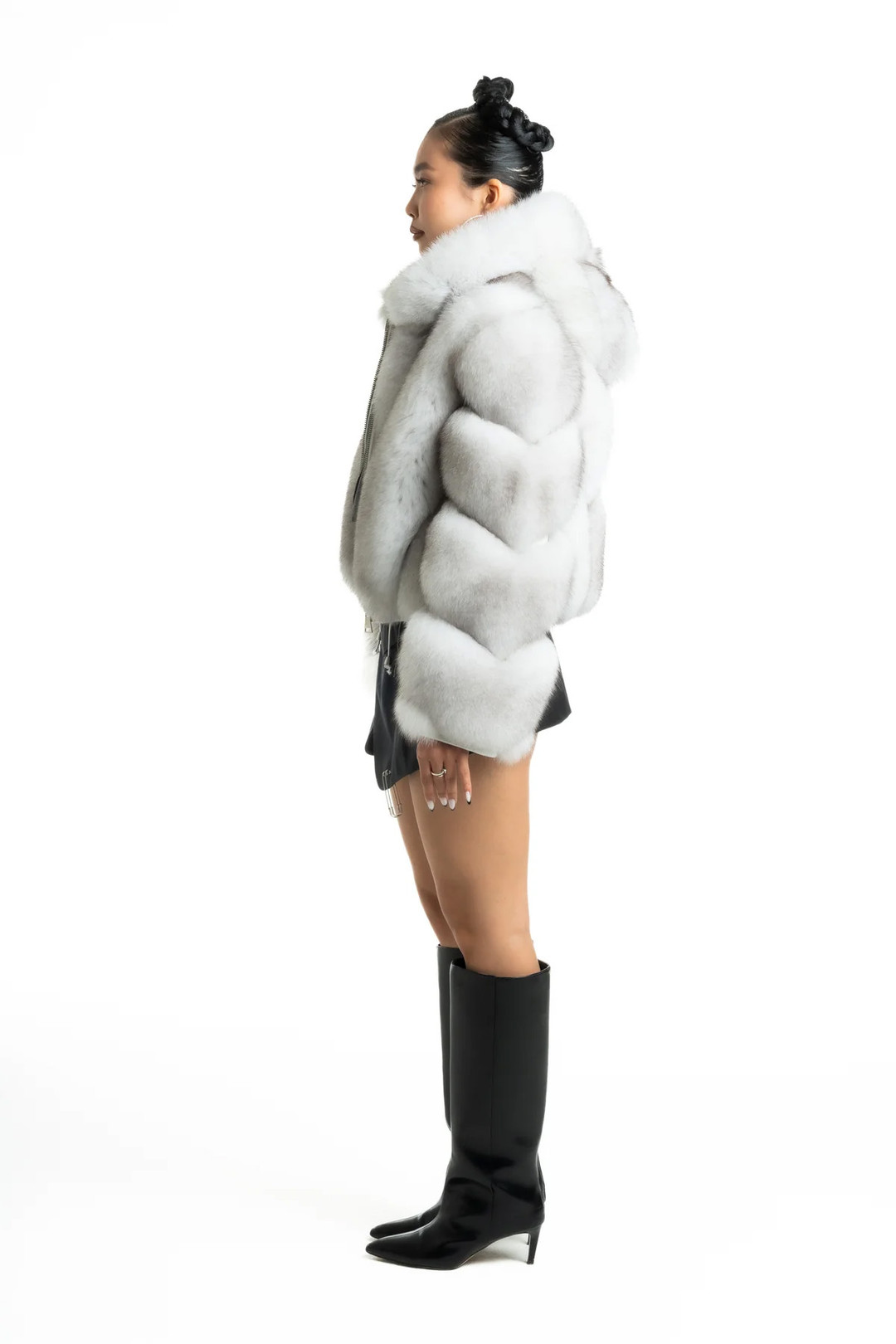 Blue Fox Fur Jacket Hooded Zipper Kiyomi