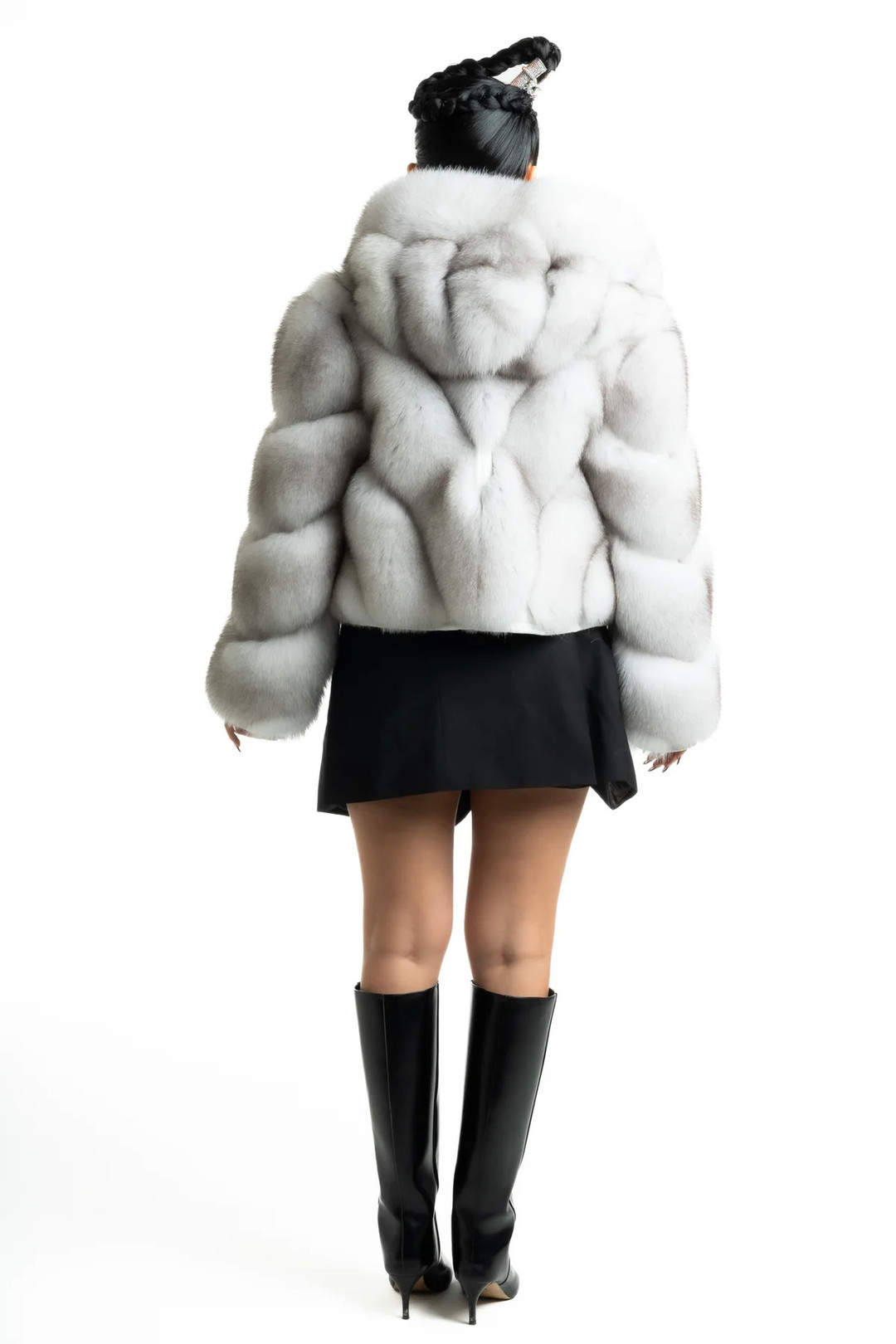 Blue Fox Fur Jacket Hooded Zipper Kiyomi