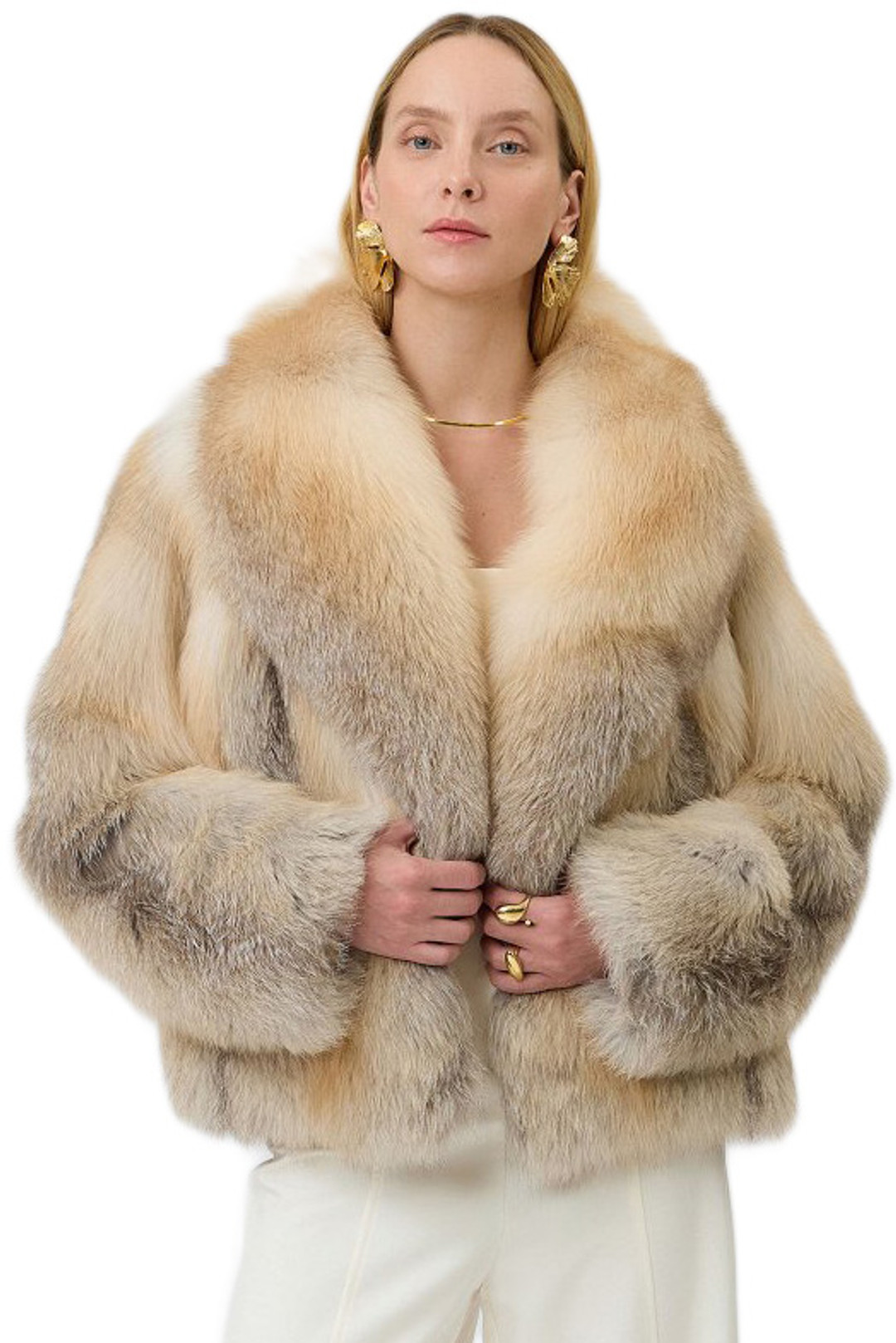 Golden Fox Fur Coat Shawl Collar