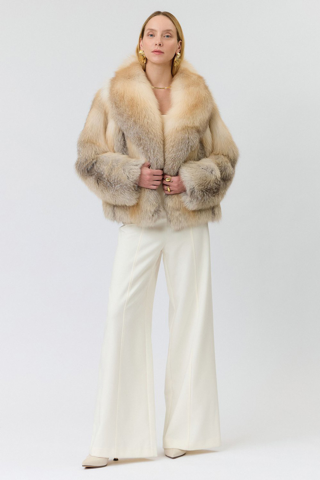 Golden Fox Fur Coat Shawl Collar