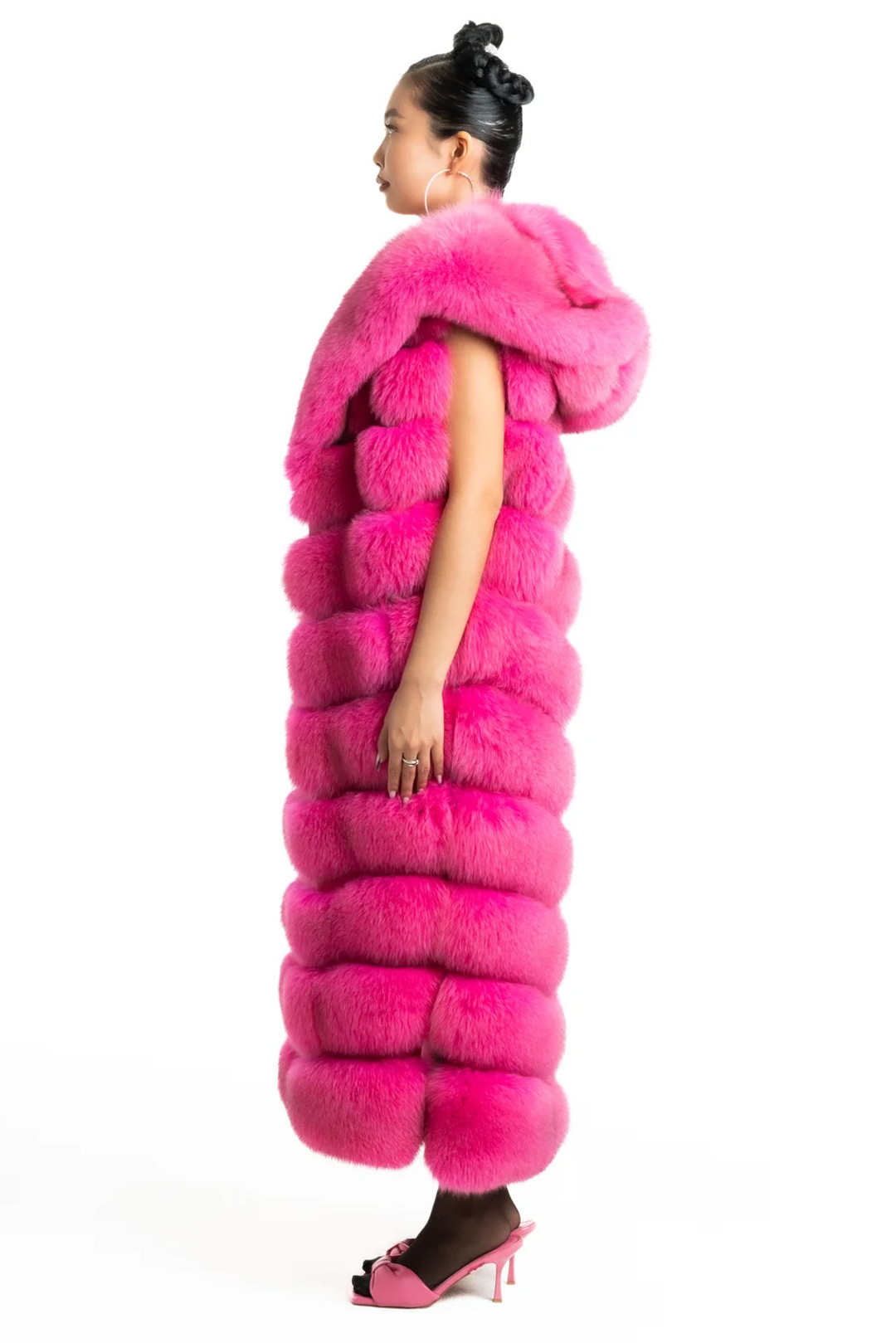 Fuchsia Long Fox Fur Vest  Calantha