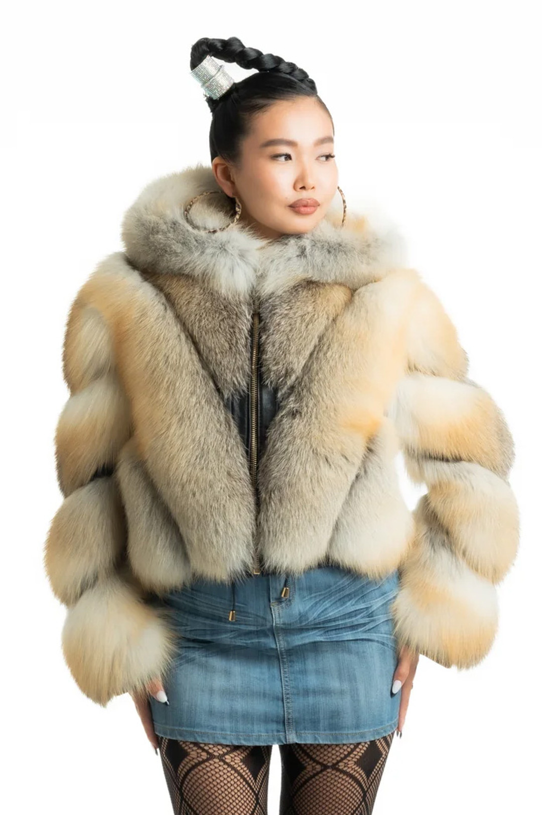 Golden Fox Fur Jacket Hooded Nebula