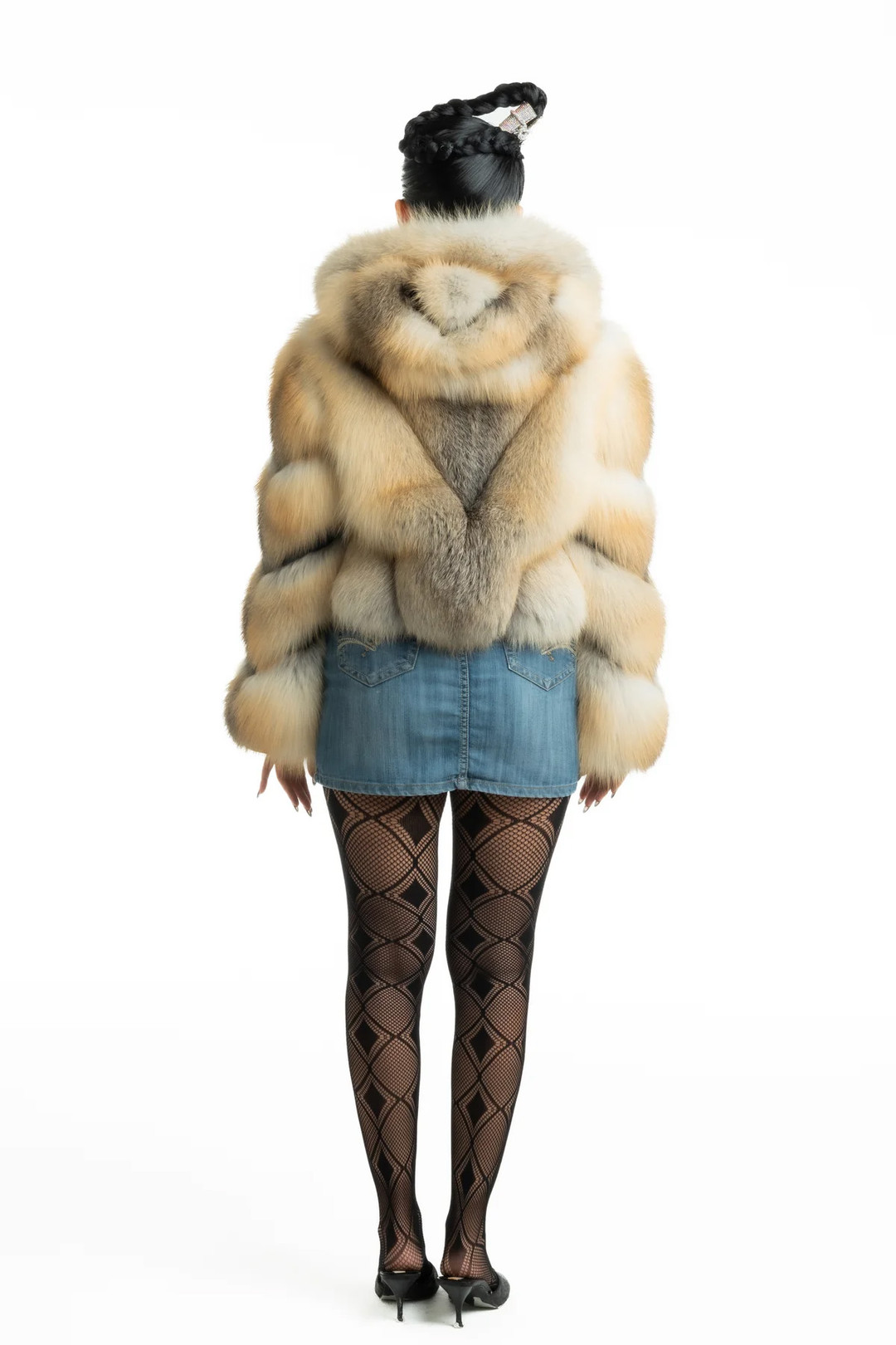 Golden Fox Fur Jacket Hooded Nebula