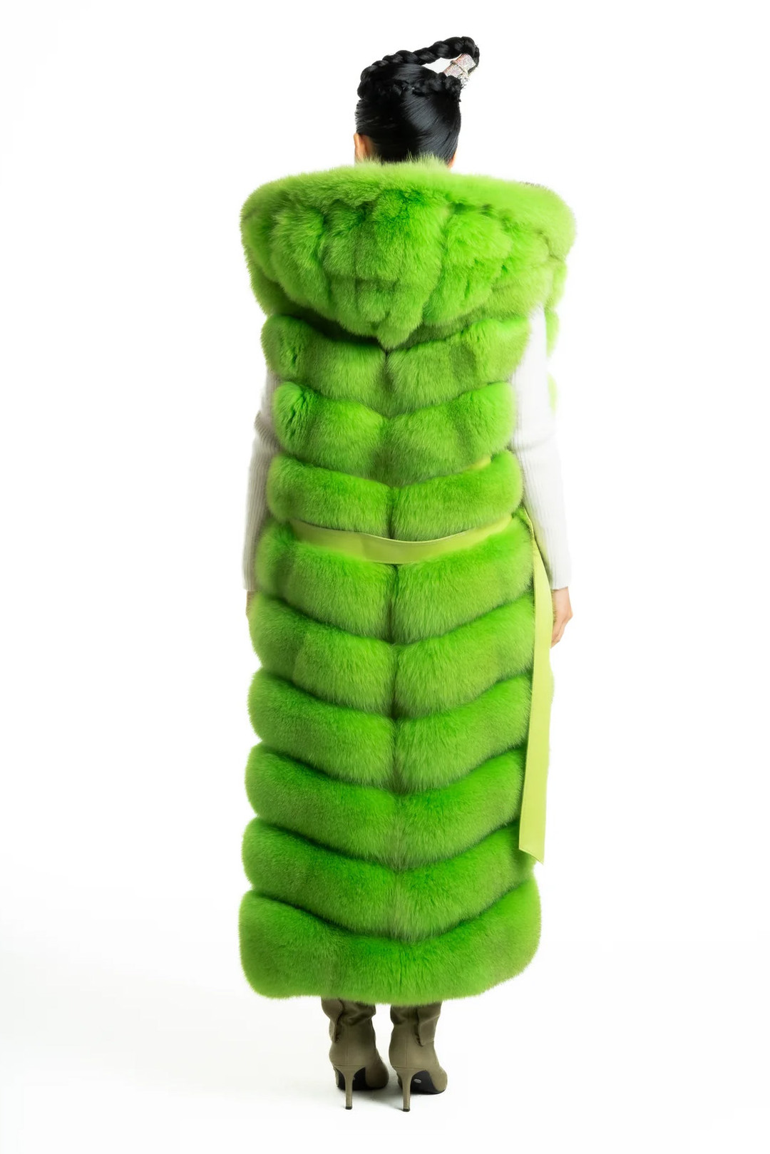 Long Lime Fox Fur Vest Jedidah