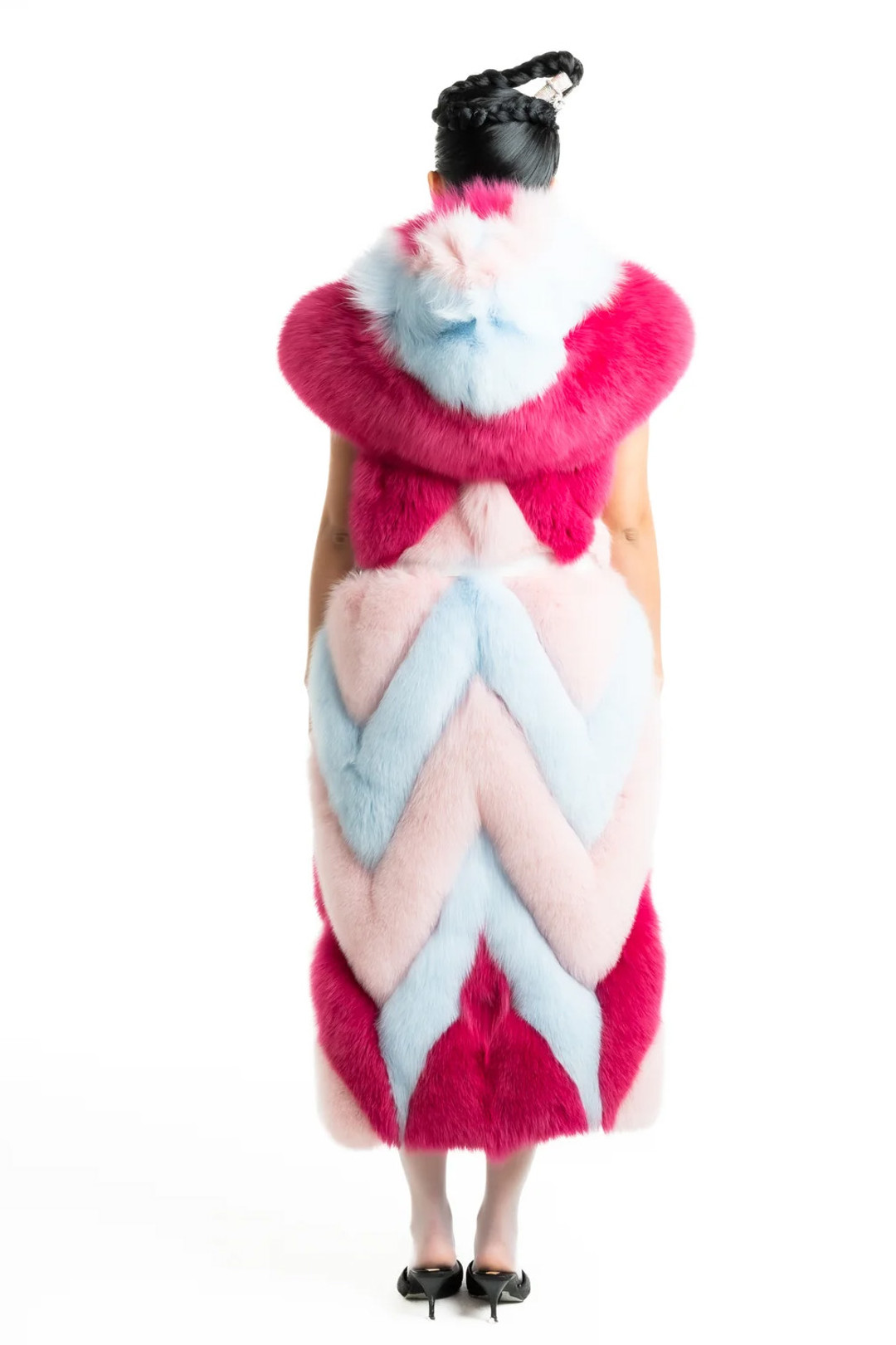 Multicolor Long Fox Fur Vest Allegra