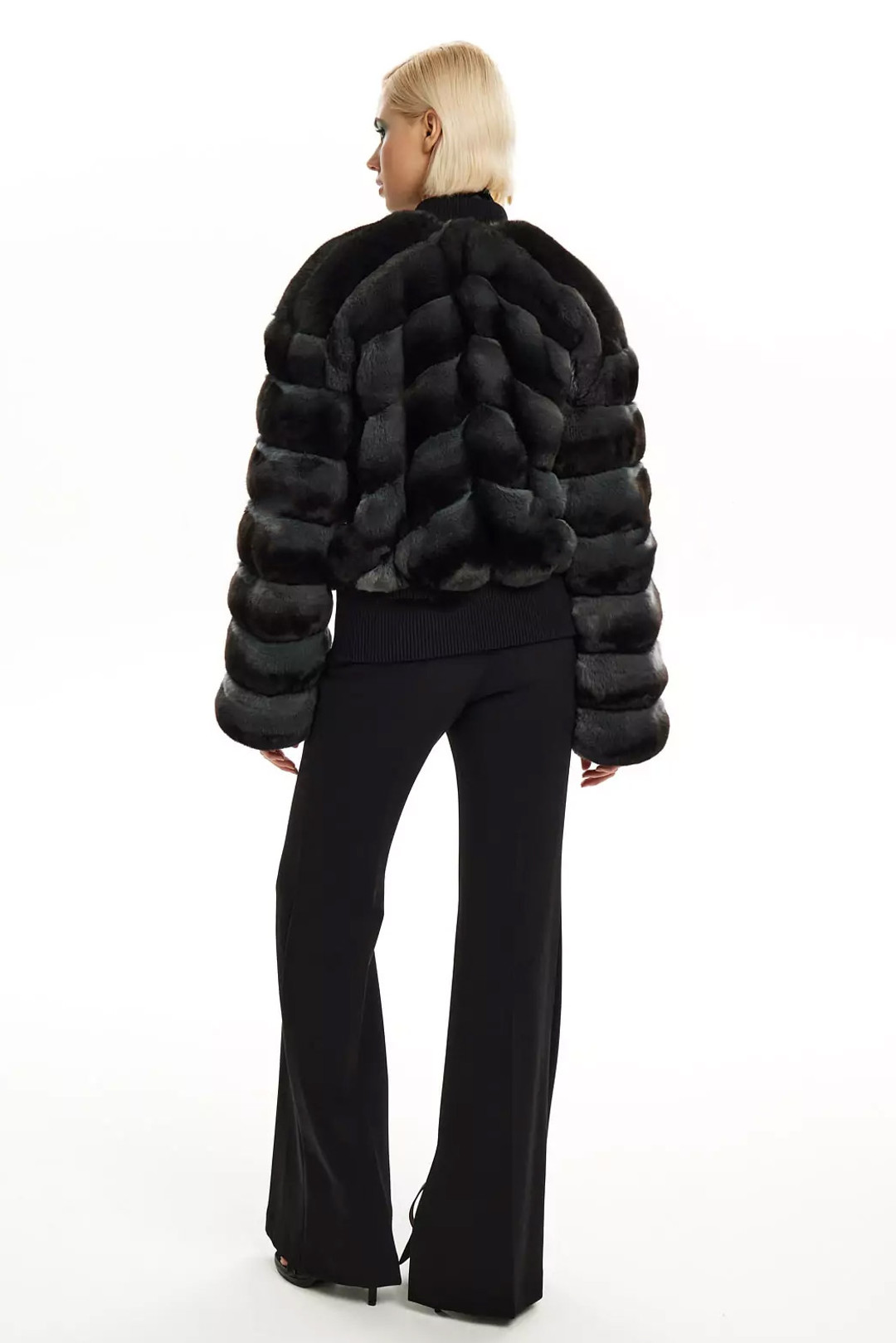 Gray Black Chinchilla Bomber Jacket  Zerah