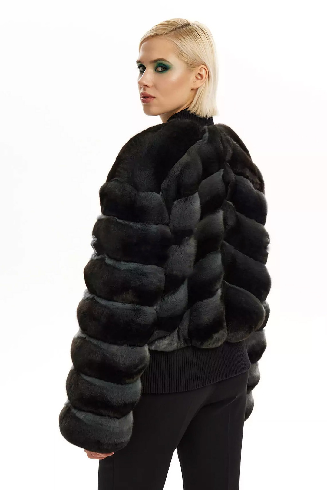 Gray Black Chinchilla Bomber Jacket  Zerah