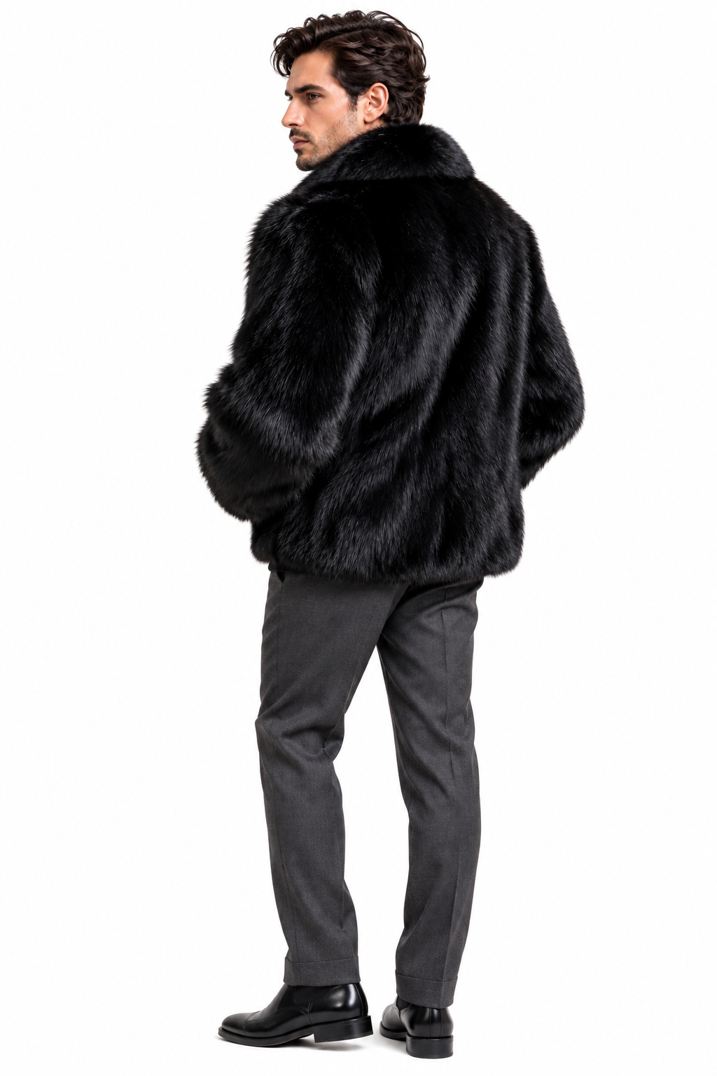 Mens Black Fox Fur Jacket