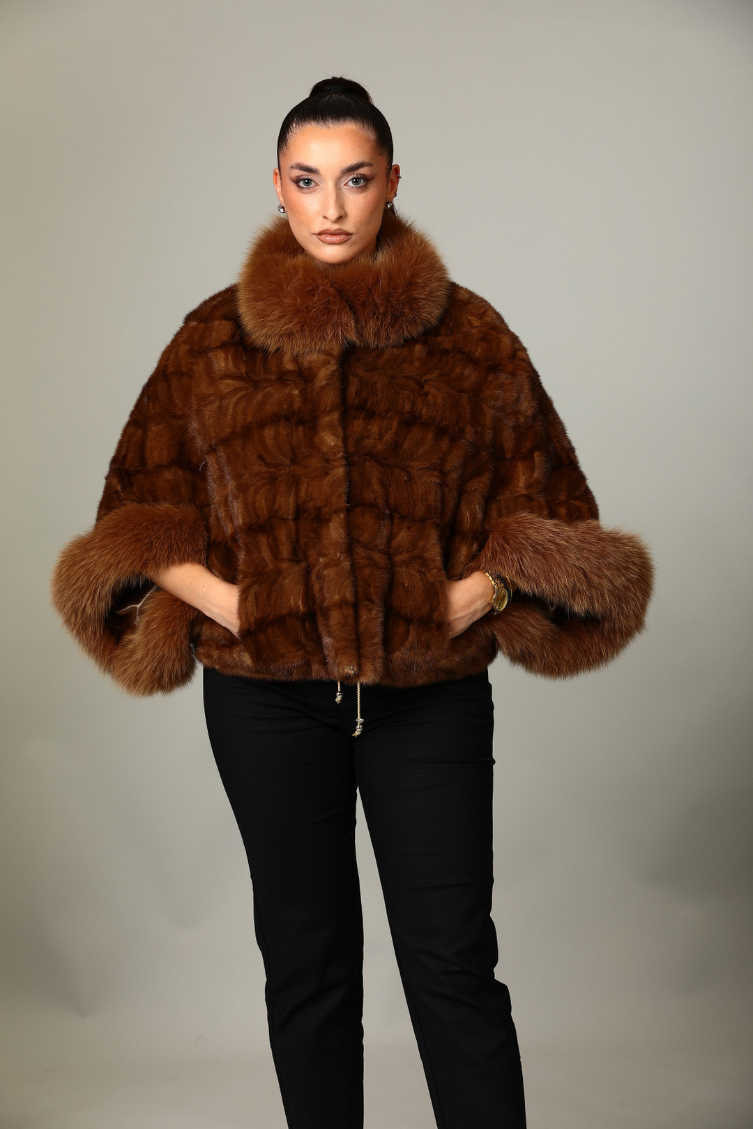 Brown Mink Fox Fur Cape Diana 