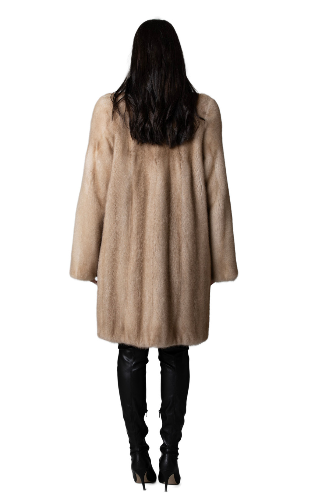 Beige Mink Fur  Coat  Stand Up Collar
