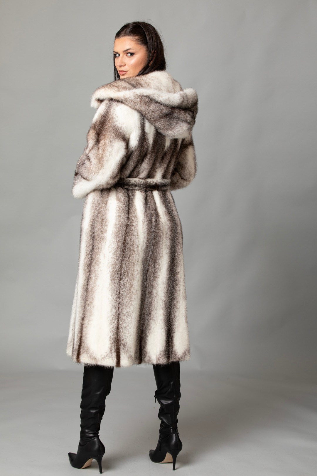 Black Cross Hooded Mink Fur Coat Dalia