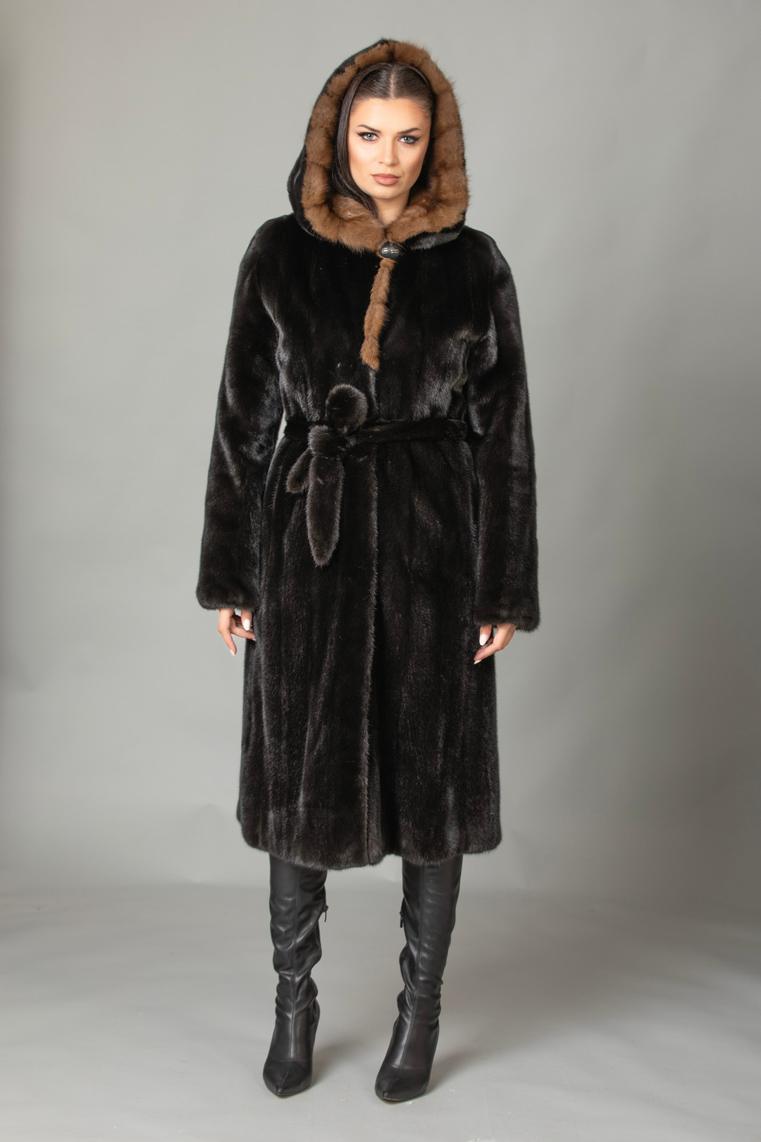 Long Mink Fur Coat Sable Hood  Samira