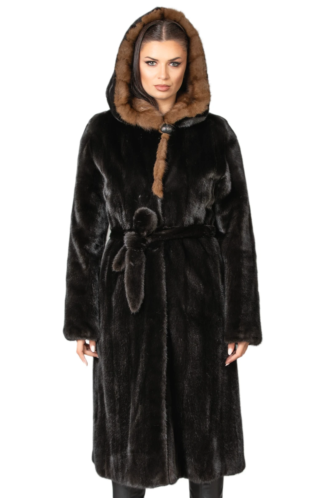 Long Mink Fur Coat Sable Hood  Samira