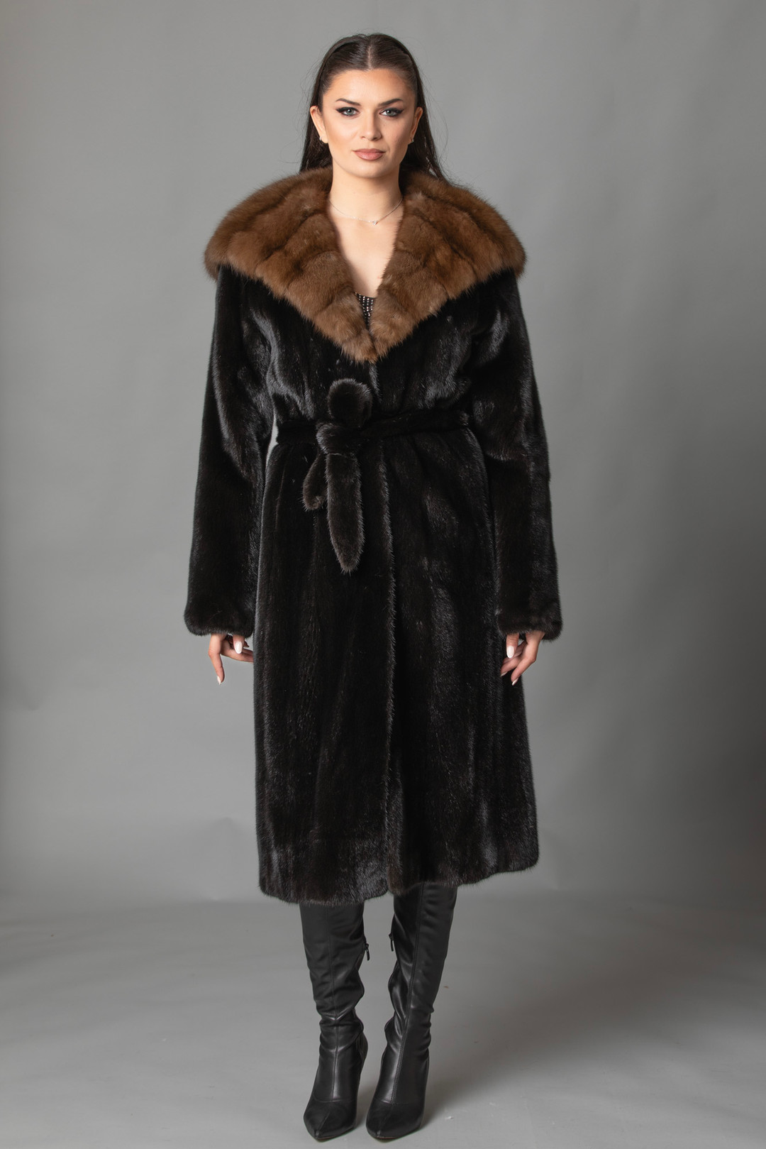 Long Mink Fur Coat Sable Hood  Samira