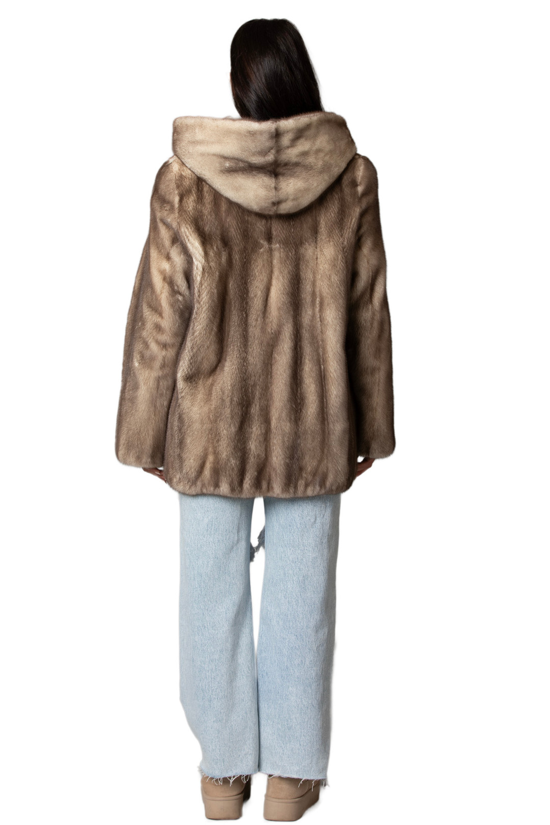 Beige Mink Hooded Coat Avani