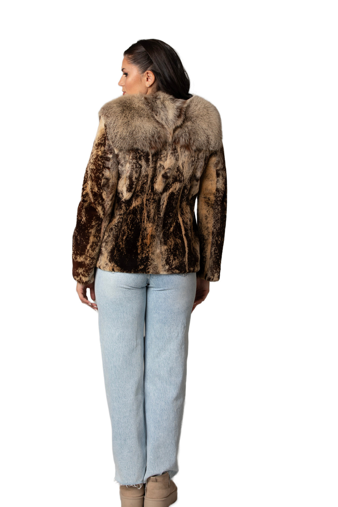 Sheared Mink Fur Animal Print Waterfall Collar Adina