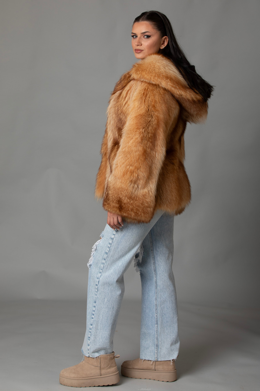Raccoon Fur Bomber Jacket Hooded
