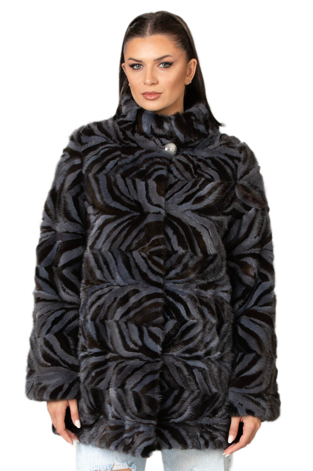 Gray Black Mink Fur Jacket 