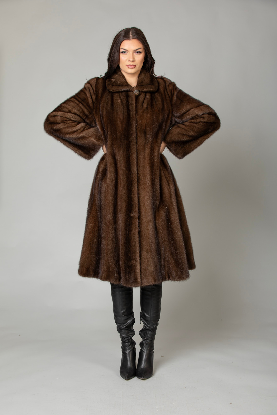 Fully Let Out Mink Fur Coat Mahogany Tapered Waist 