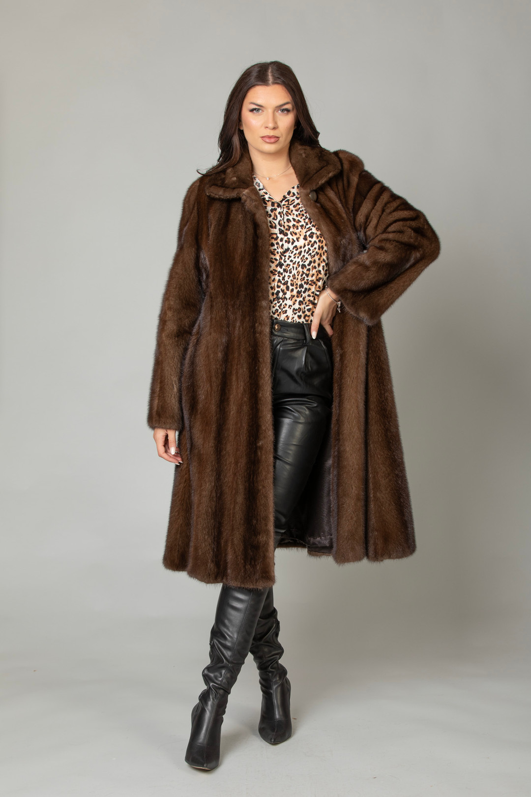 Fully Let Out Mink Fur Coat Mahogany Tapered Waist 