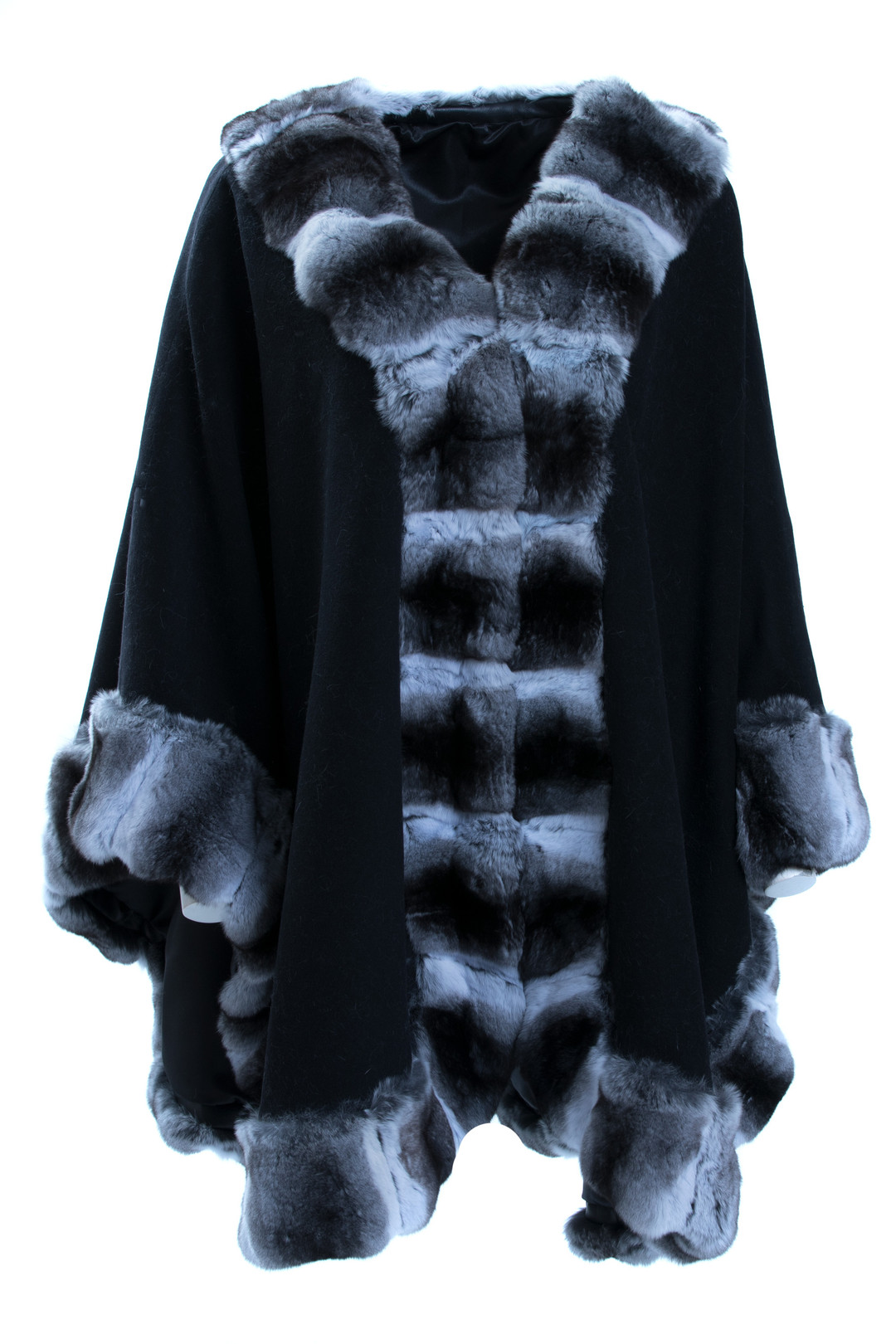 Black Cashmere Cape with Chinchilla Trim SIZES L/XL/XXL