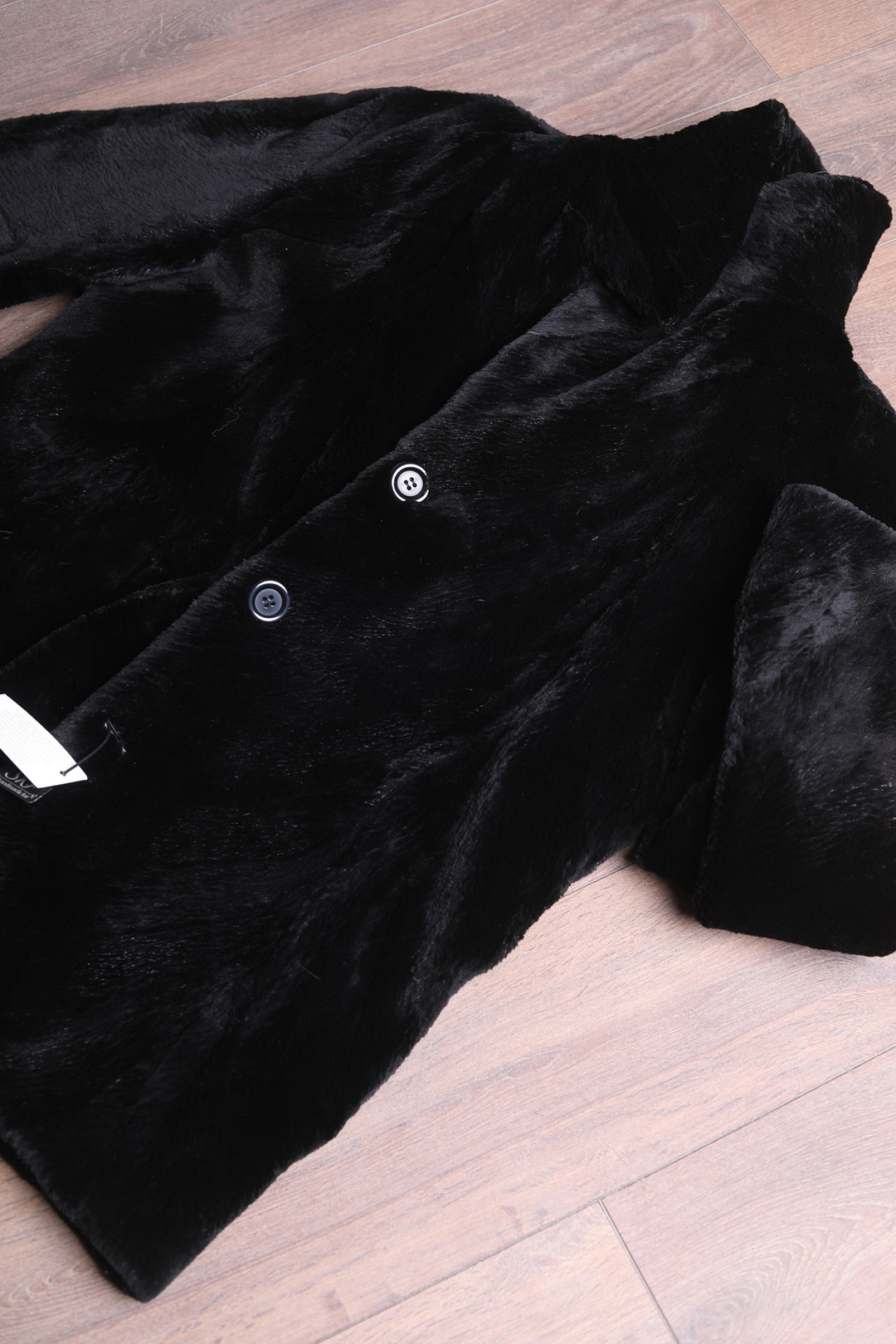  Black Sheared beaver  Fur Trench Coat With Notched Collar Sizes M/L