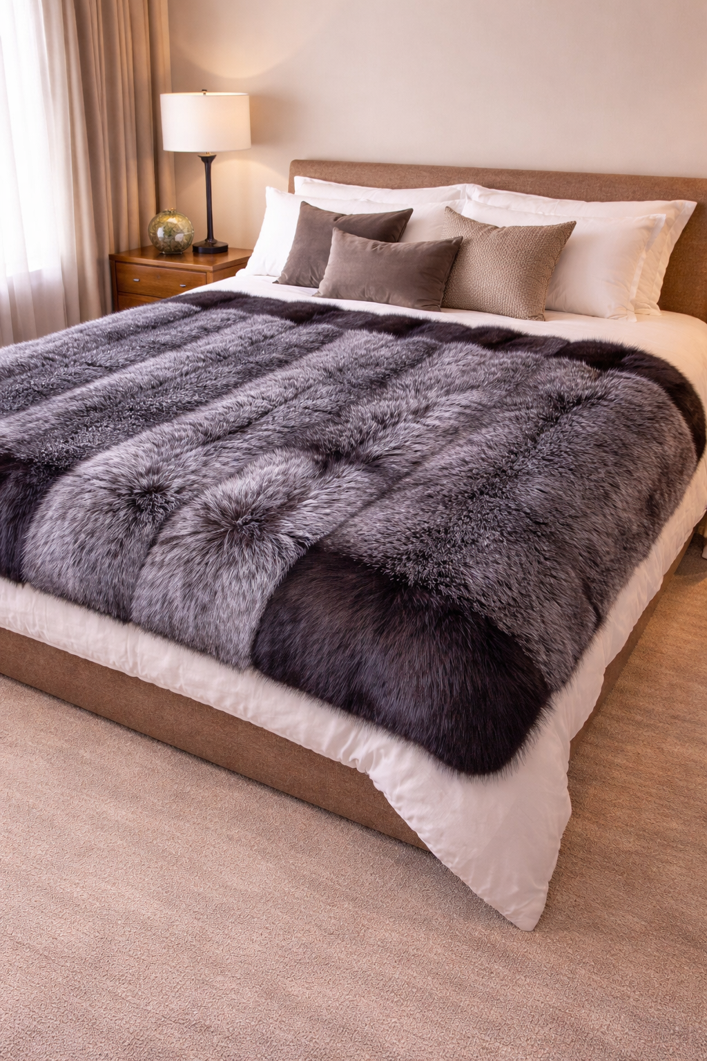 Silver Fox Fur Blanket Throw Full skin