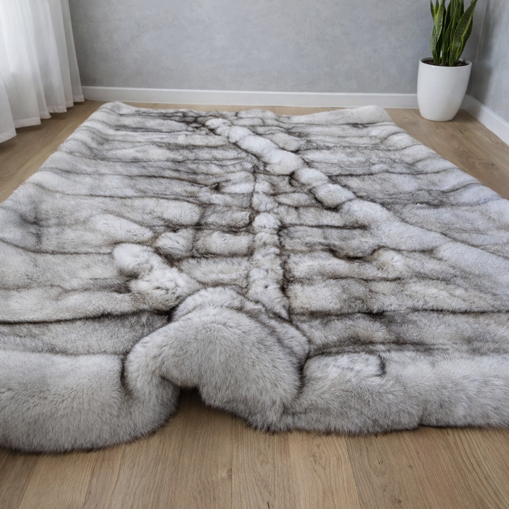 Blue  Fox Fur Blanket Throw Full skin