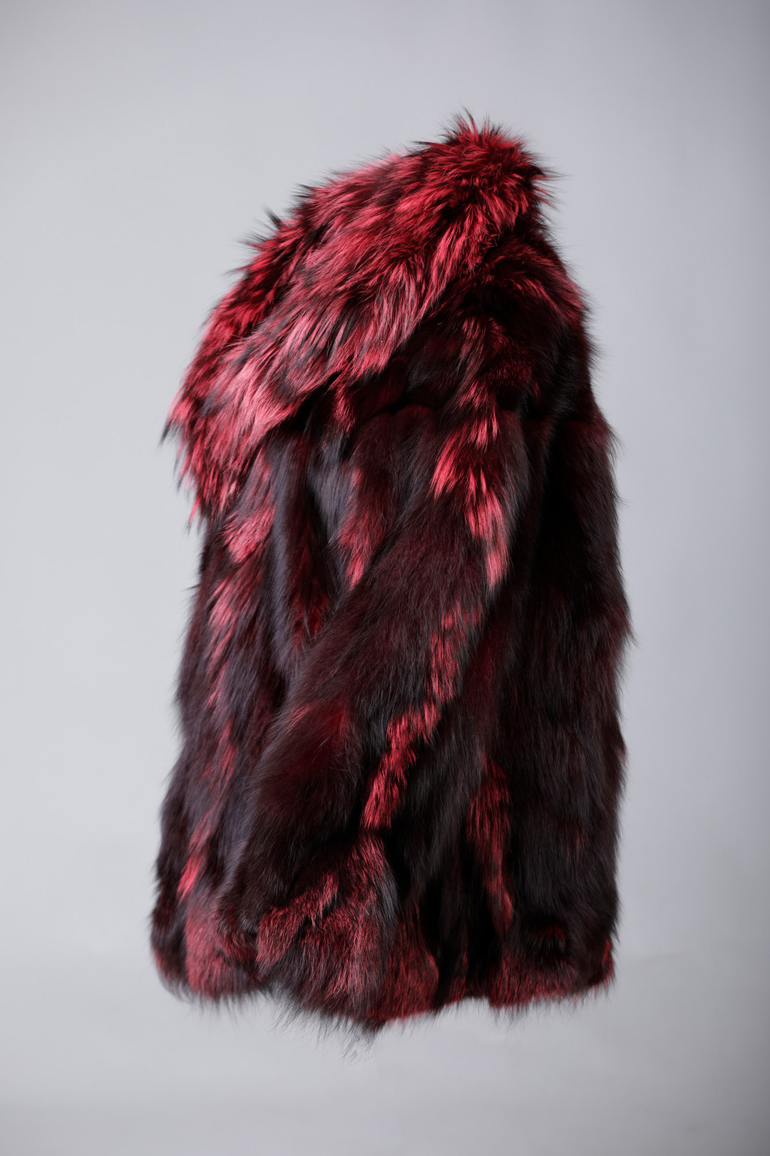 Men's Burgundy Red Fox Fur Coat Shawl Collar  All Sizes
